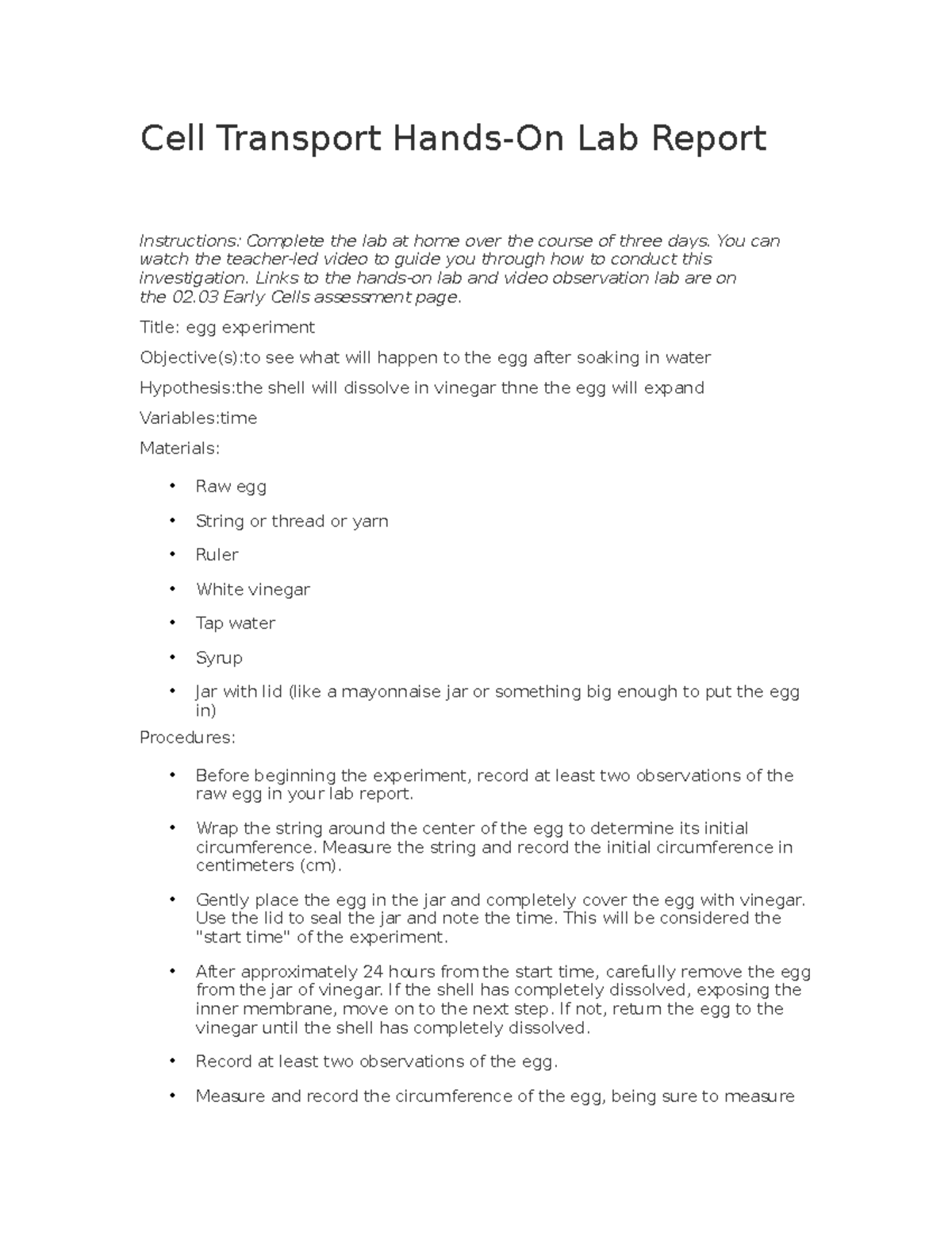 02 03 cell transport lab report Cell Transport HandsOn Lab Report