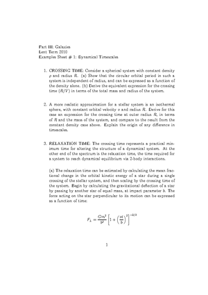 Seminar assignments - Examples 4 - Part III: GALAXIES Examples Sheet 4 ...