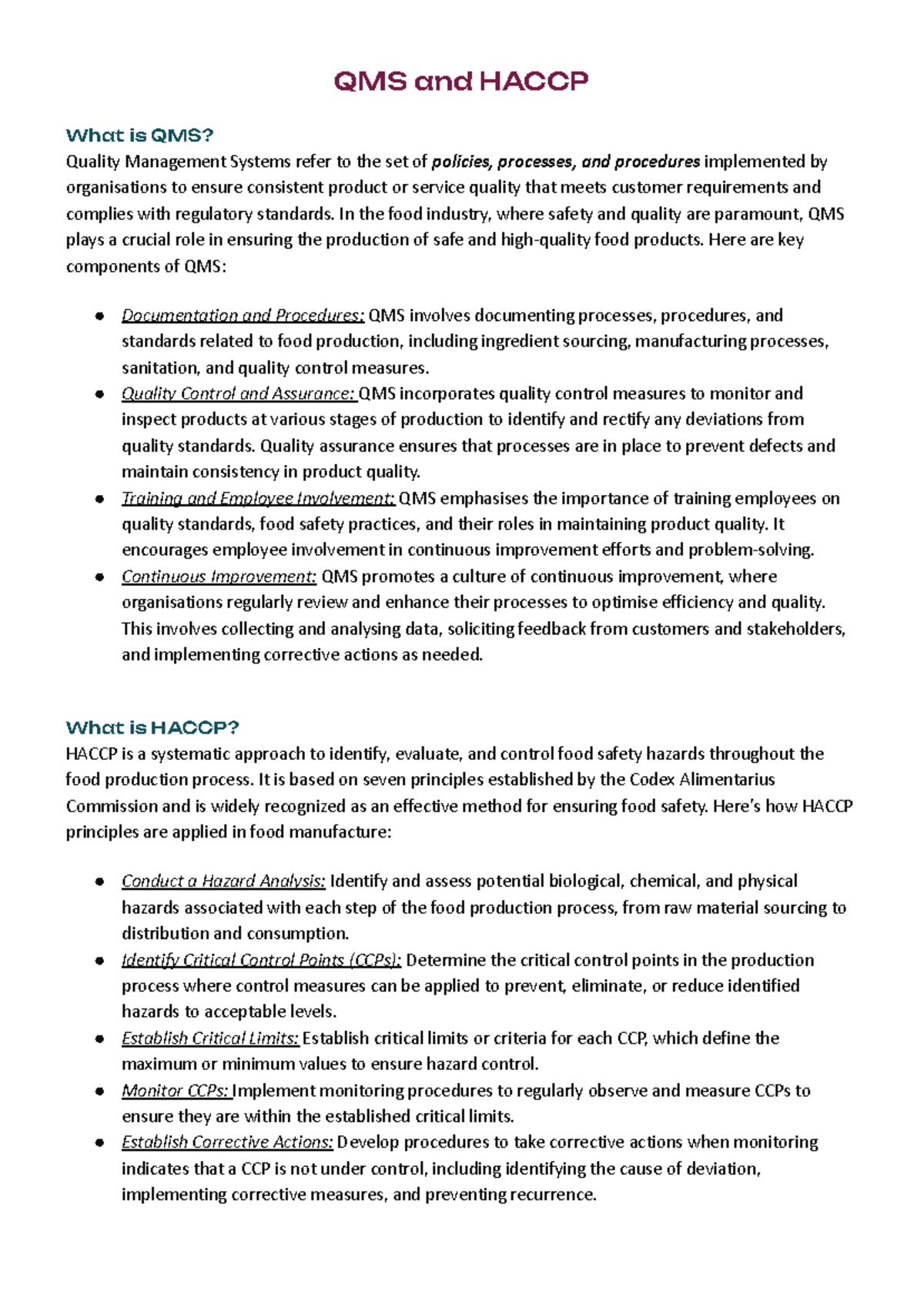 QMS and Haccp Review - QMS and HACCP What is QMS? Quality Management ...