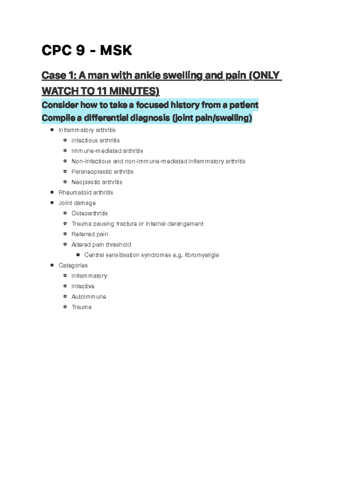 MSK - MSK - C P C 9 - M S K Case 1: A man with ankle swelling and pain ...