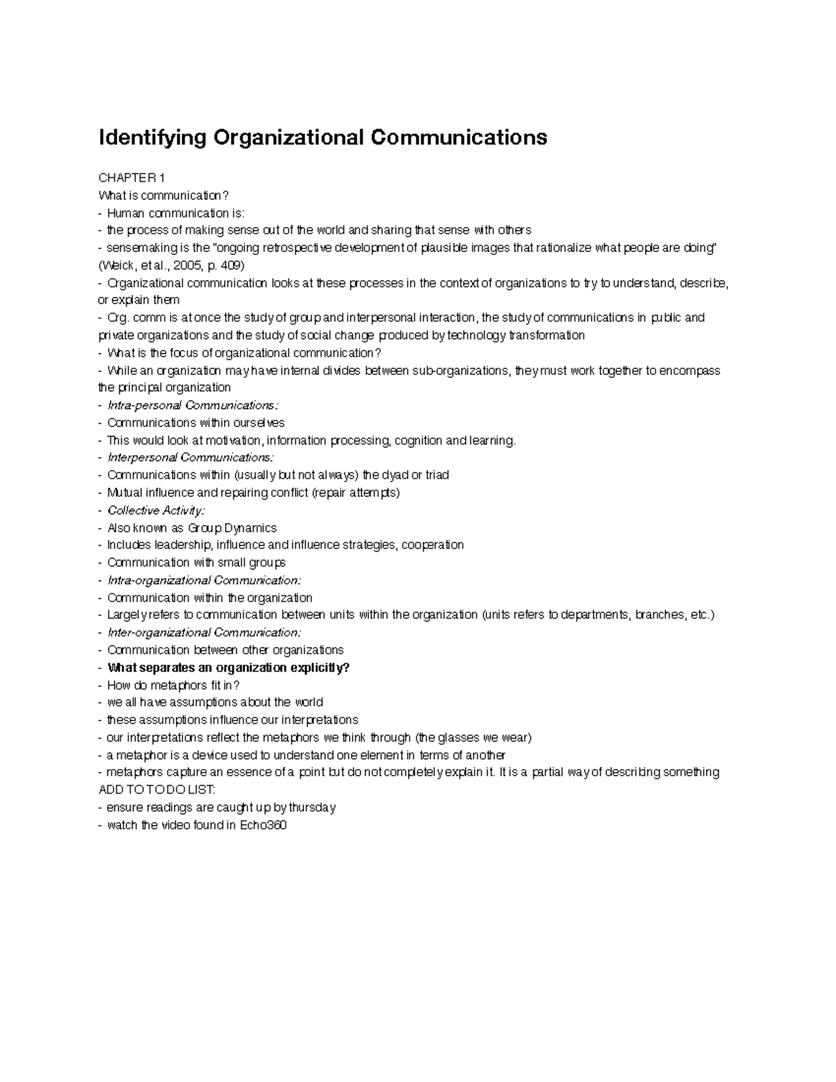 Lecture notes, Identifying Organizational Communications - Identifying ...