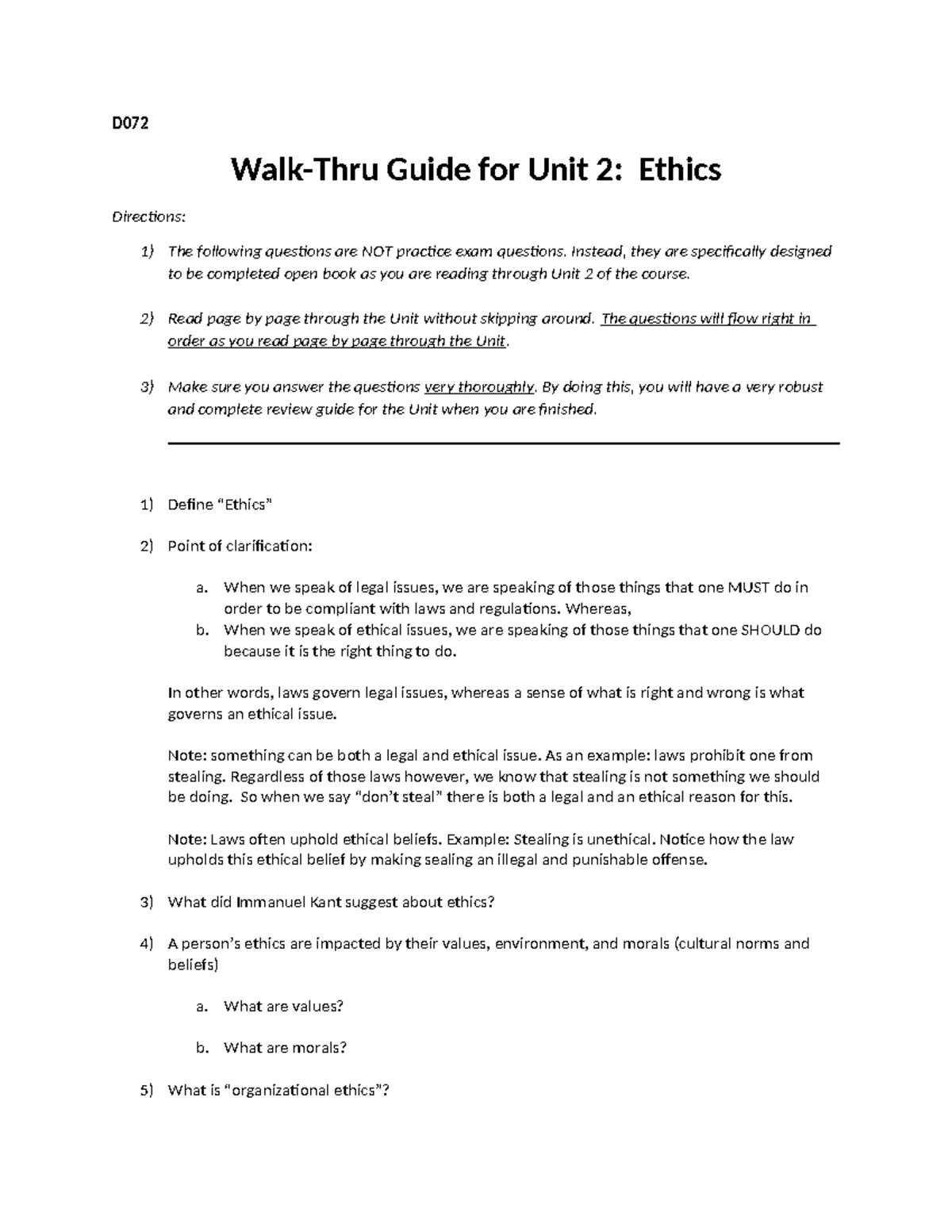 D072 Unit 2 Walk-Thru Guide - Ethics - D Walk-Thru Guide for Unit 2 ...