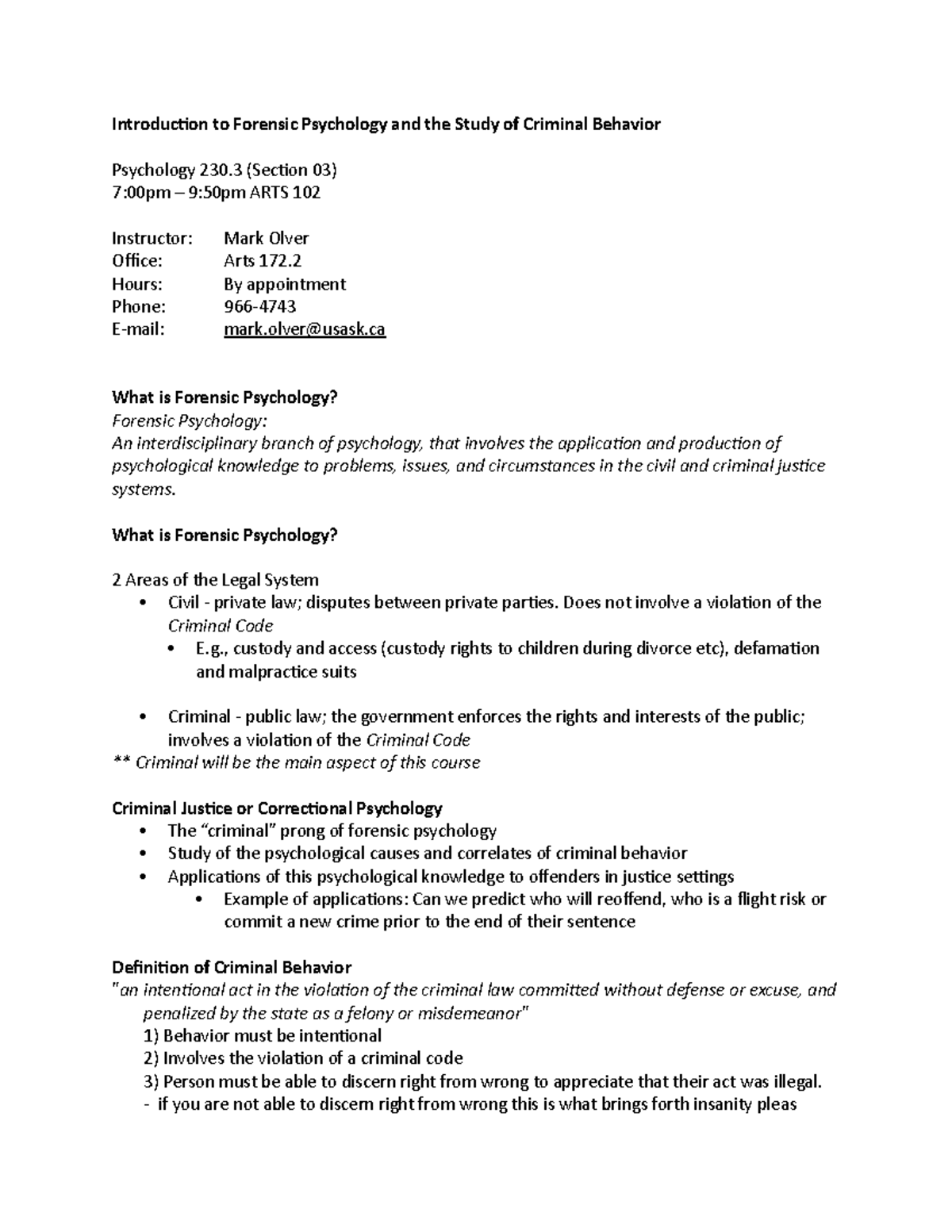 Intro to forensics Introducion to Forensic Psychology and the Study