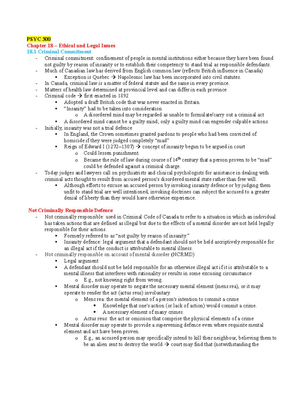 Chapter 18 - Ethical And Legal Issues - PSYC 300 Chapter 18 – Ethical ...