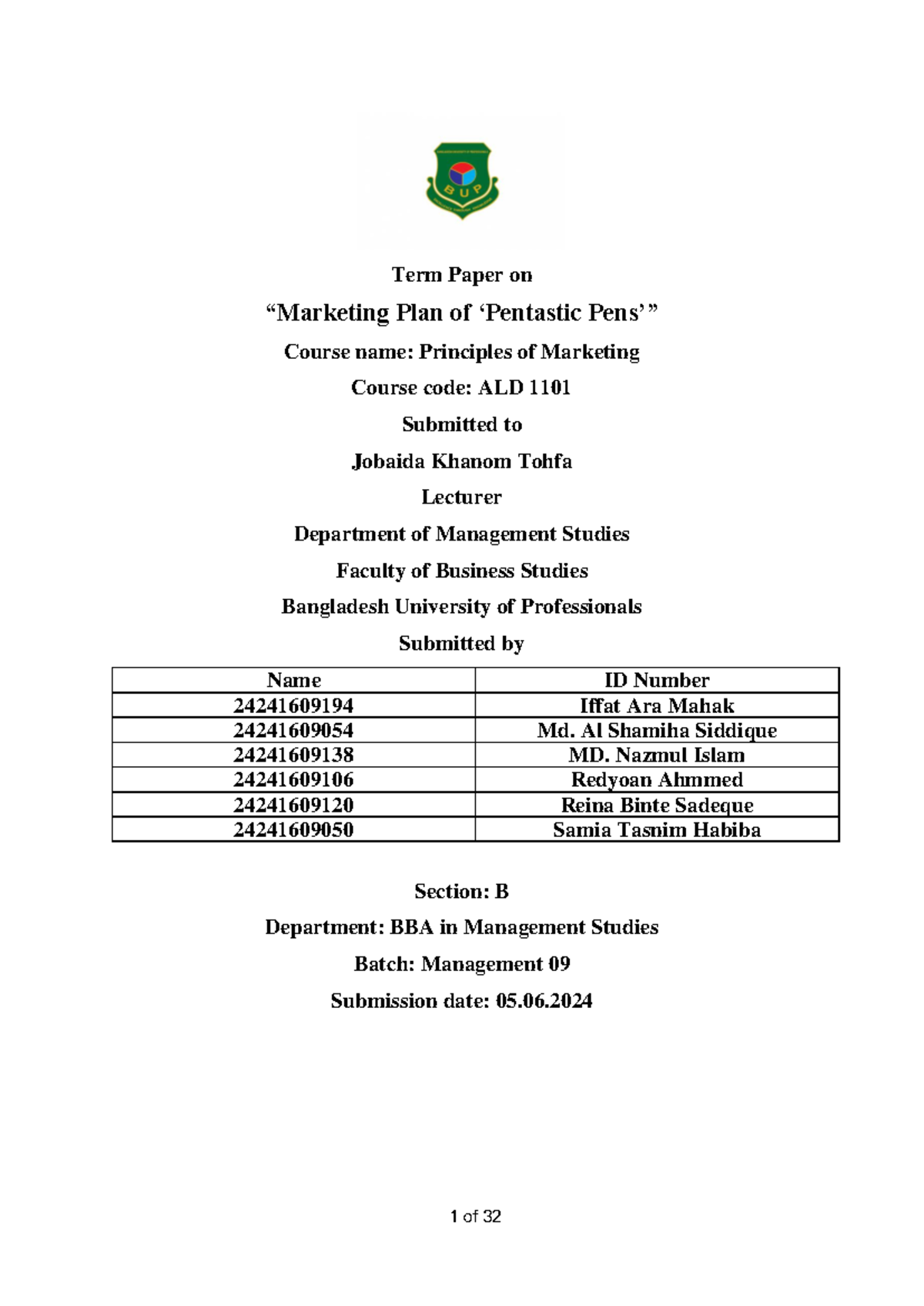 term paper on marketing management