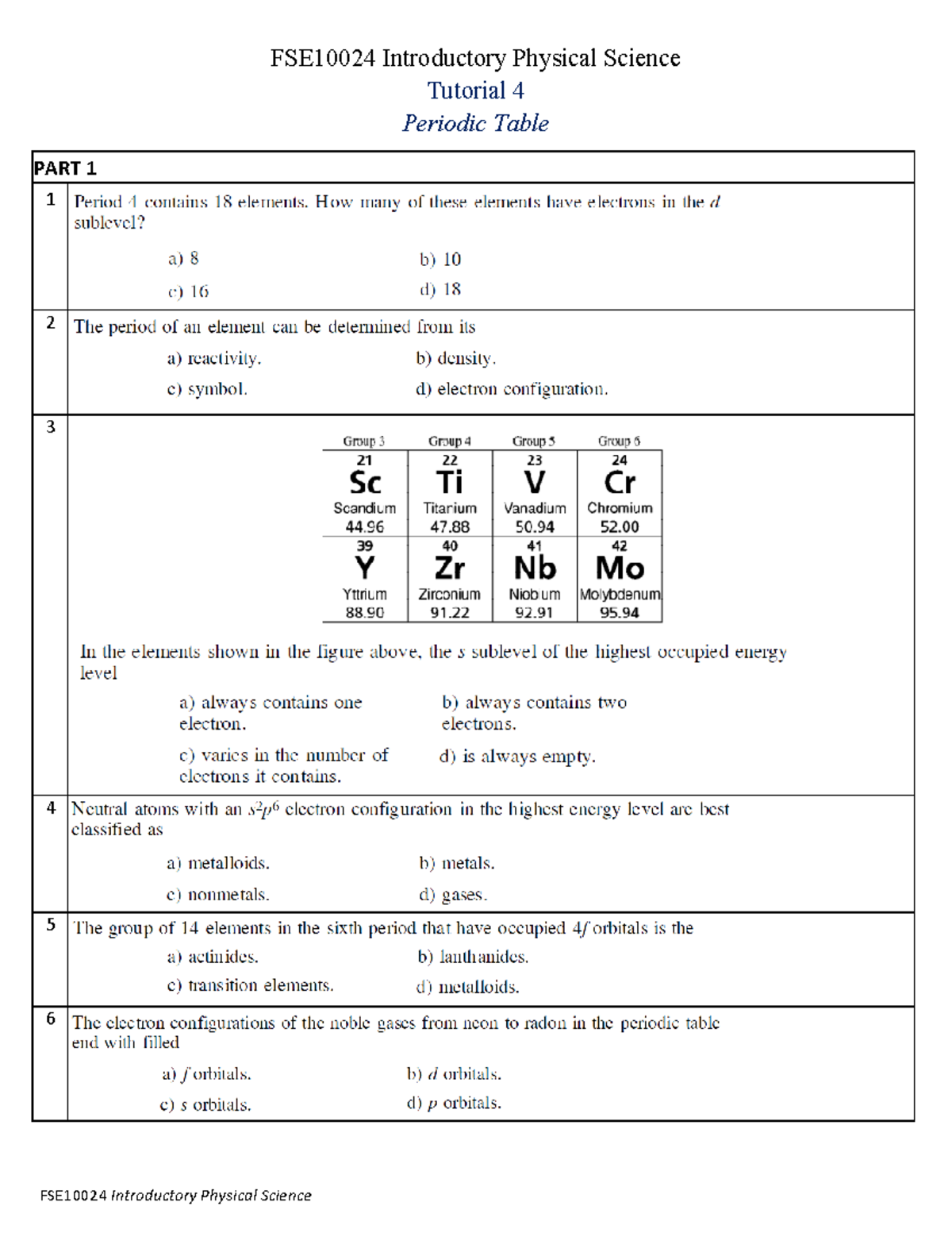 Tutorial 4 - FSE10024 - Introduction to Physics - FSE10024 Introductory ...