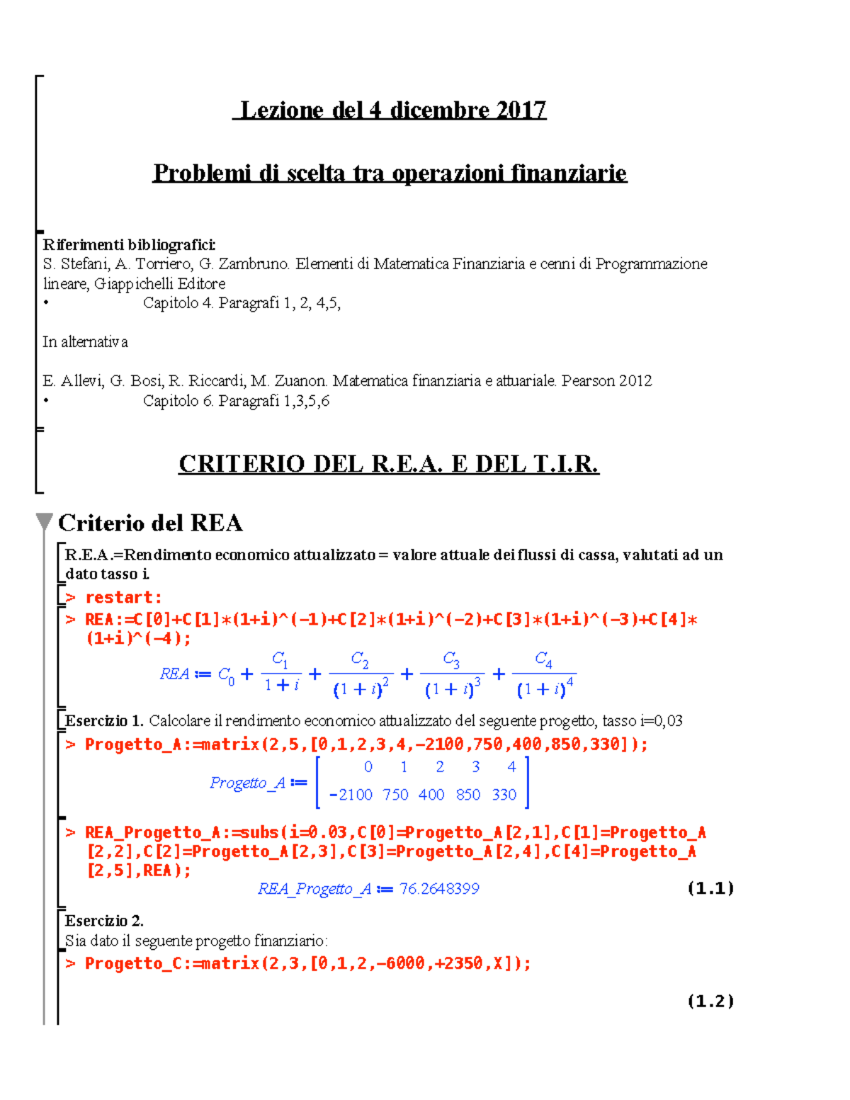 Rea E Tir Matematica Finanziaria