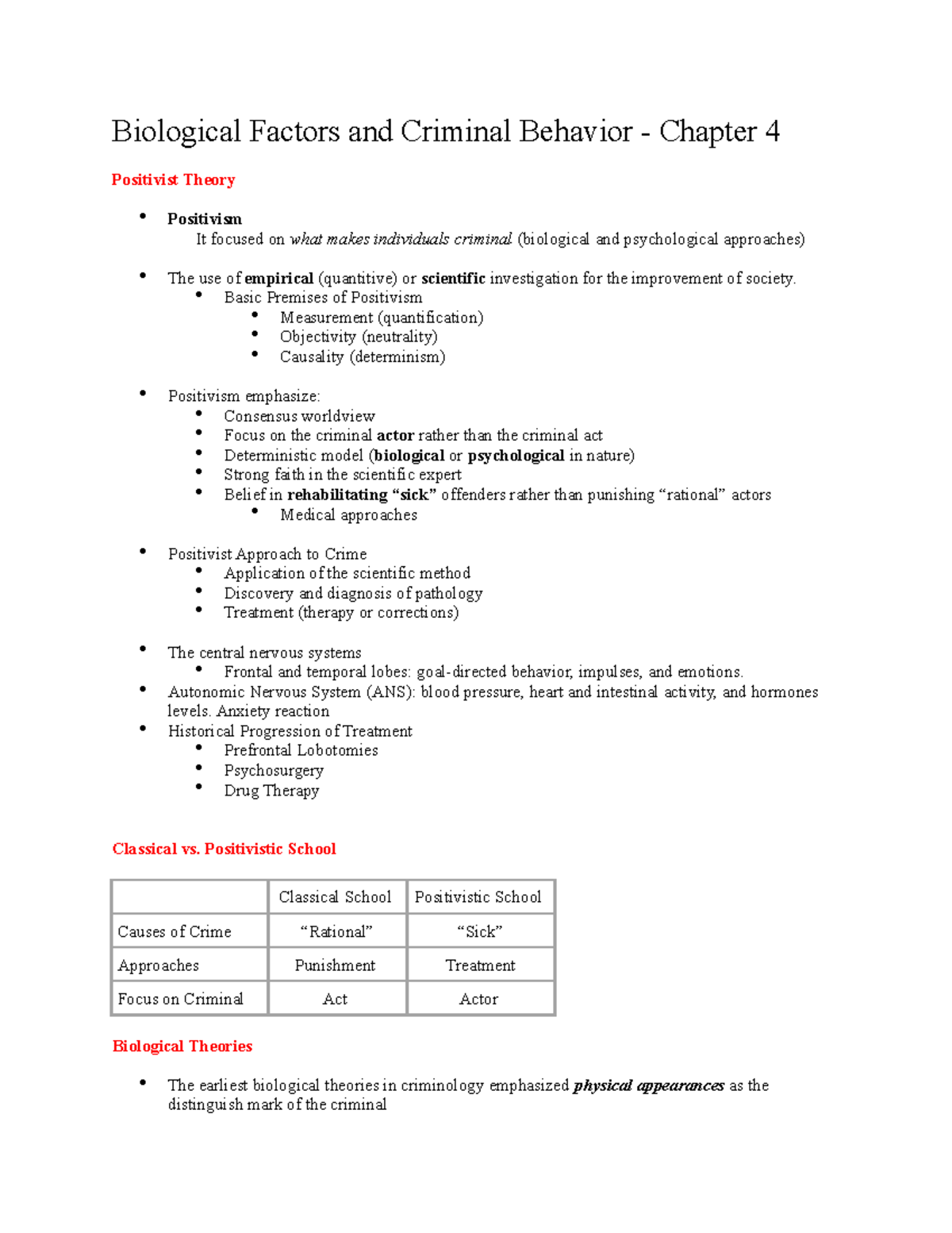 CJ 3270 Chapter 4 - Notes about Biological Factors and Criminal ...