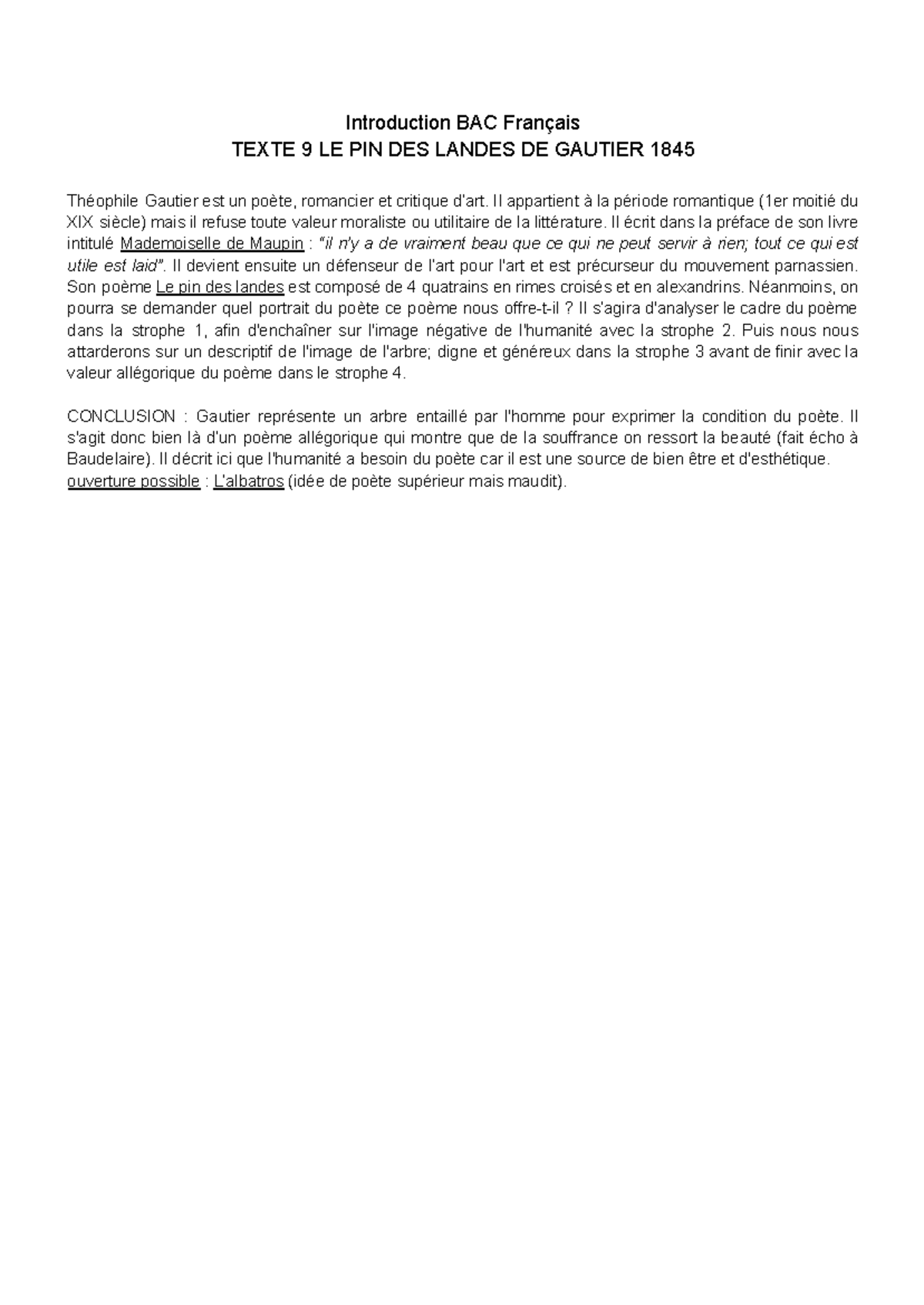 Introduction BAC Français - Introduction BAC Français TEXTE 9 LE PIN ...