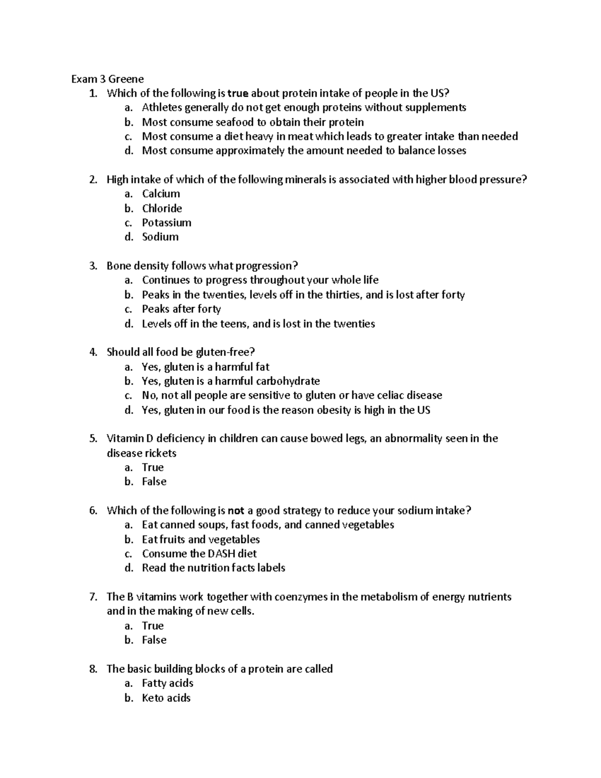 Exam 3 Greene - Previous Example Exam - Exam 3 Greene 1. Which of the ...