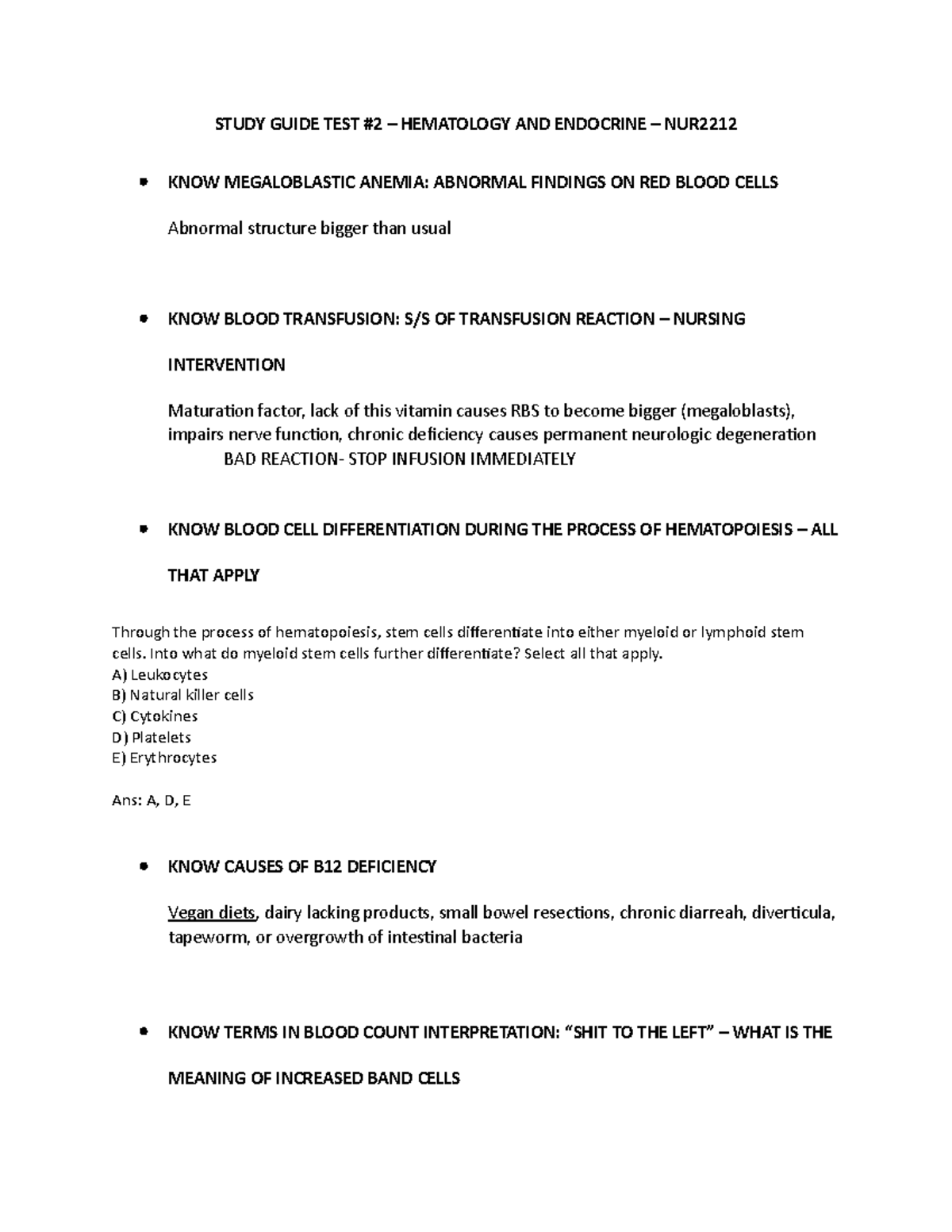 Advanced Med Surg Study Guide Study Guide Test 2 Hematology And Endocrine Nur Know Studocu Advanced Med Surg Study Guide Study Guide Test 2 Hematology And Endocrine Nur Know Studocu