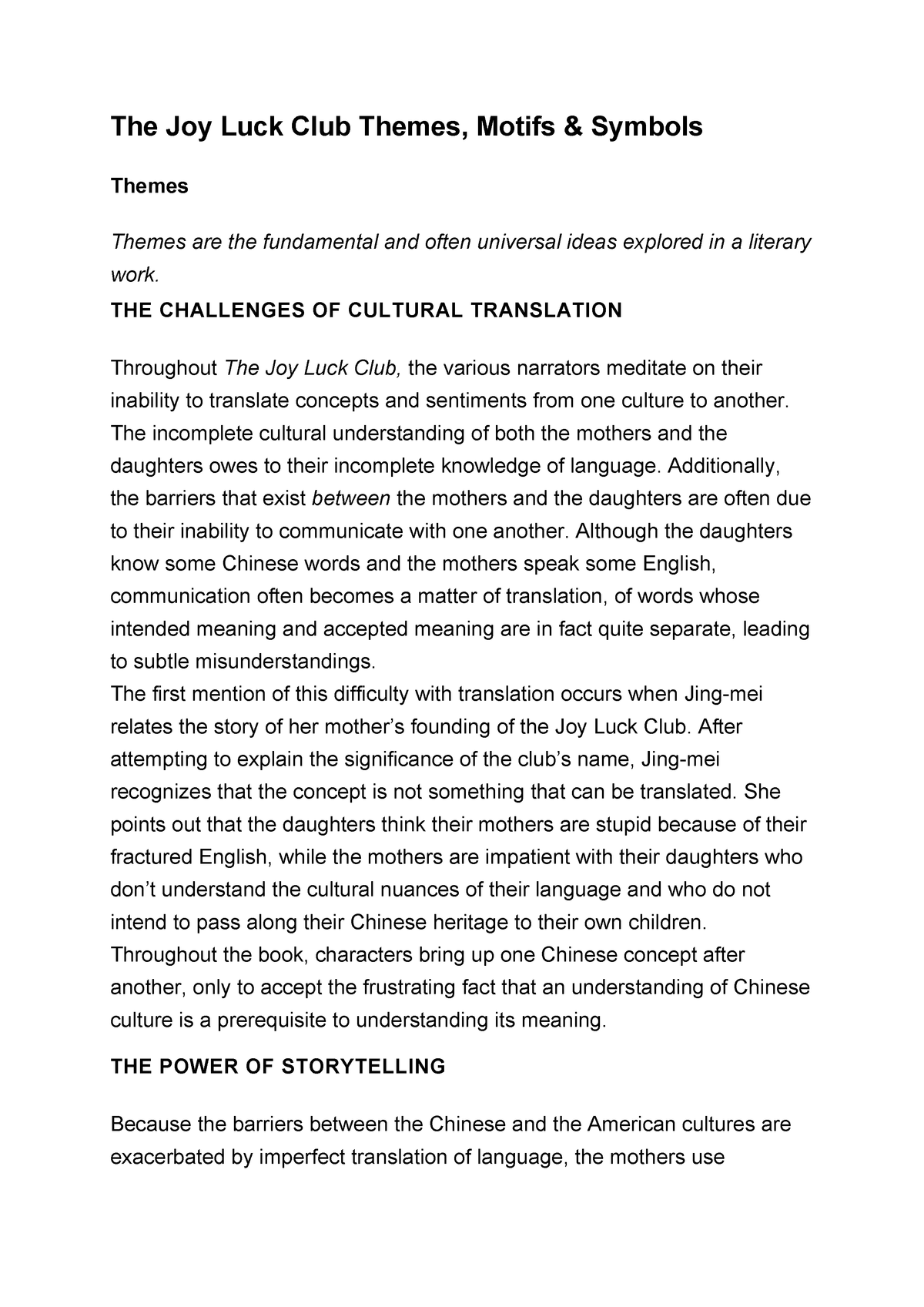 The Joy Luck Club Themes Motifs Symbols Selections From Homer S Iliad The Joy Luck Club Themes Motifs Symbols Themes Themes Are The Fundamental And Often Studocu
