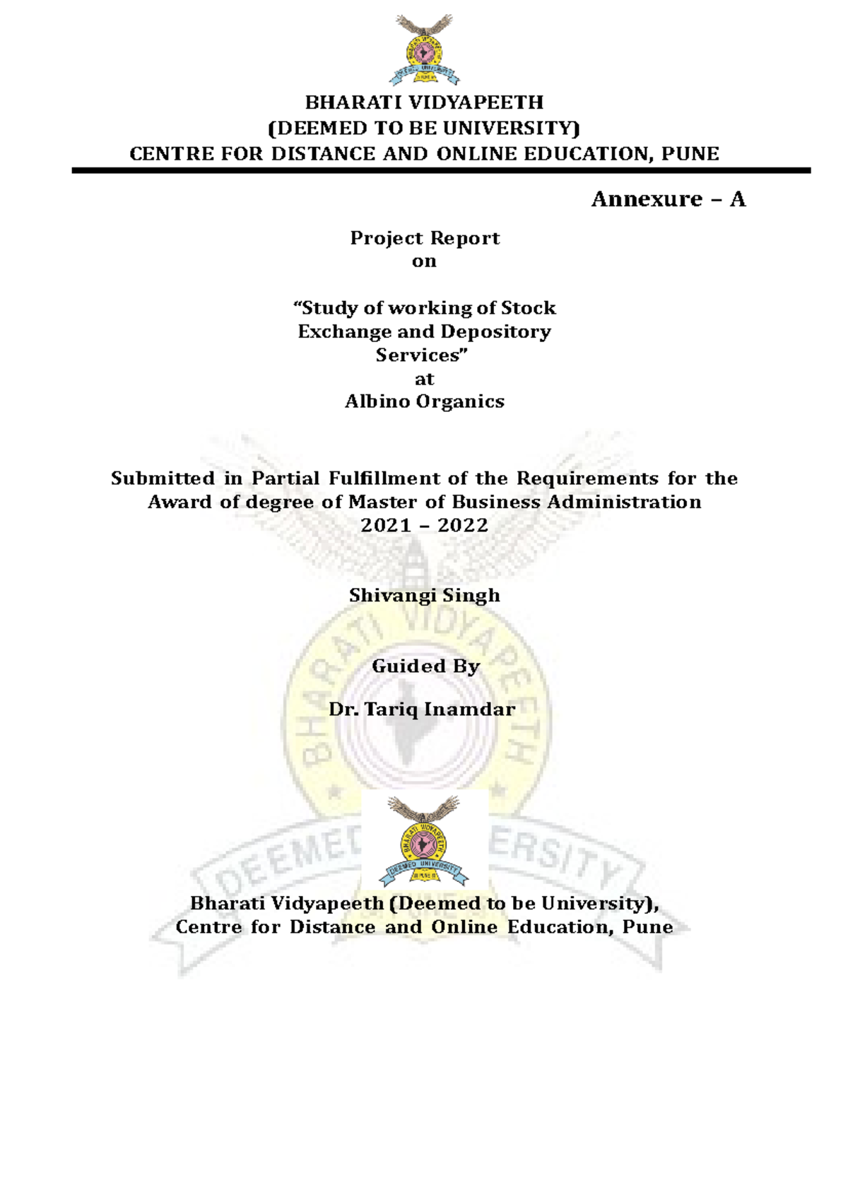 Capstone Project Guidelines SEM IV BHARATI VIDYAPEETH (DEEMED TO BE