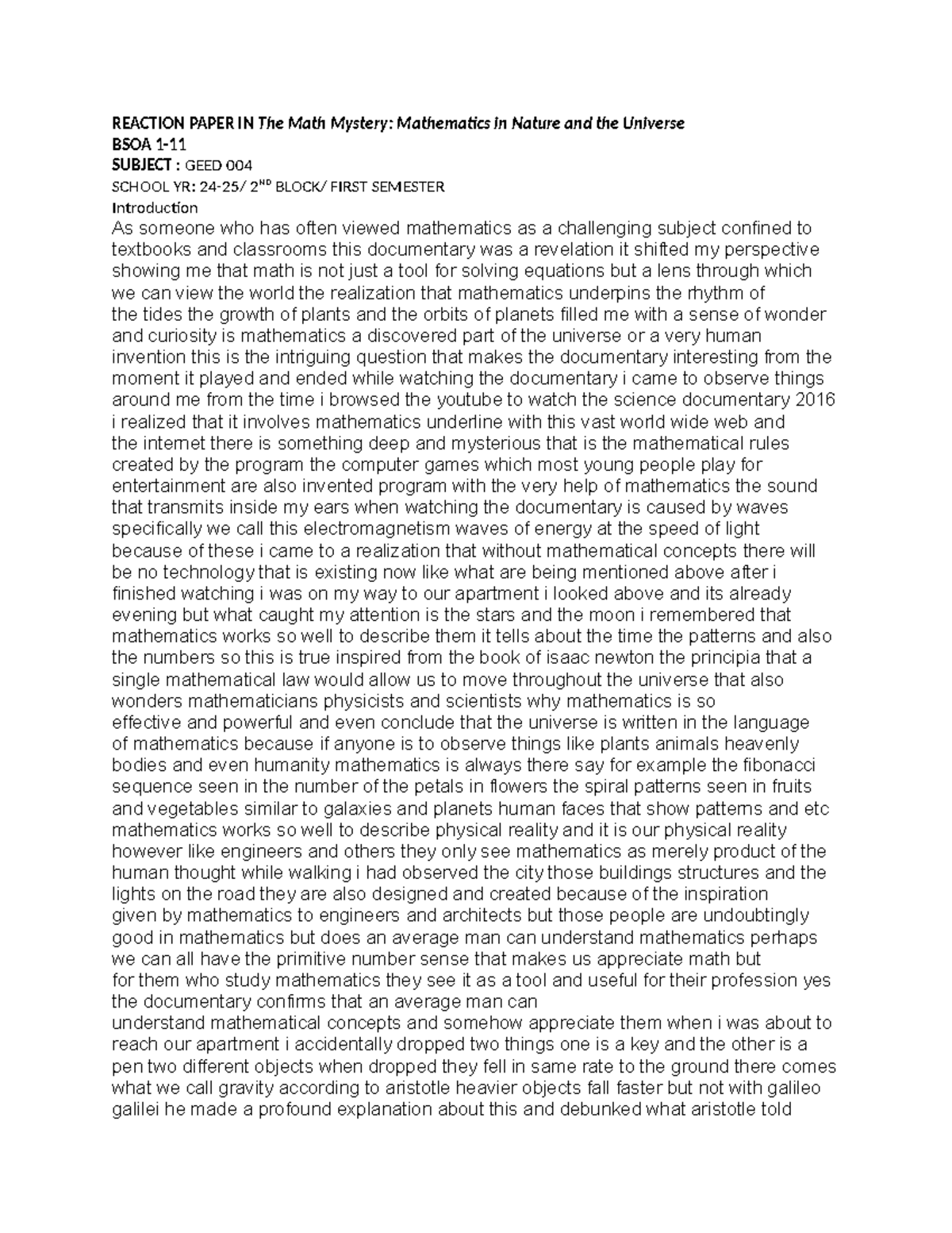Reaction Paper IN The Math Mystery - REACTION PAPER IN The Math Mystery ...