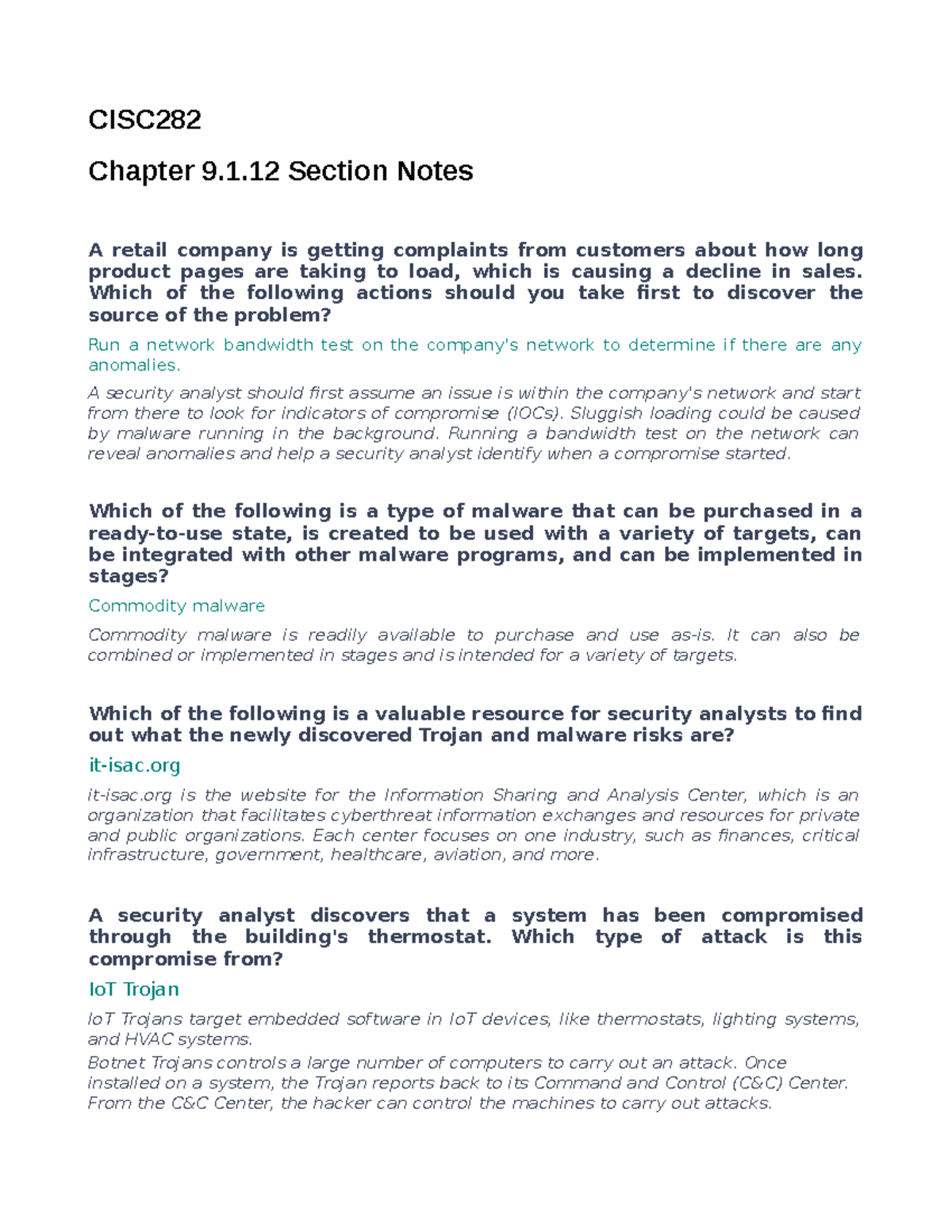 CISC282 Notes on Chapter 9 - CISC Chapter 9.1 Section Notes A retail ...