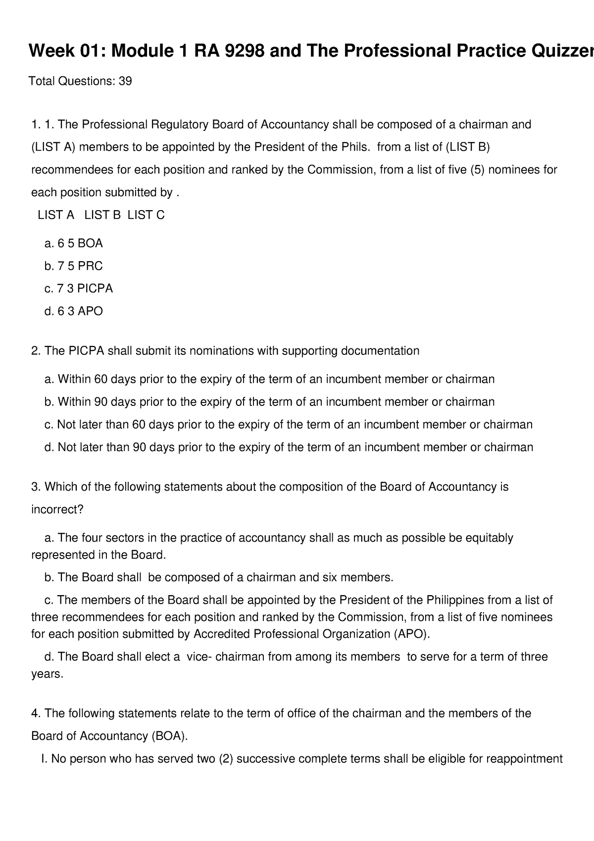 Week 01 Module 1 RA 9298 And The Professional Practice Quizzer - Week ...