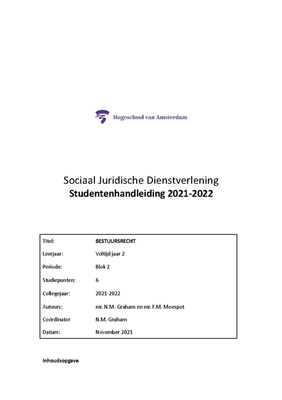 Studiehandleiding Bestuursrecht 2021-2022 - Sociaal Juridische ...