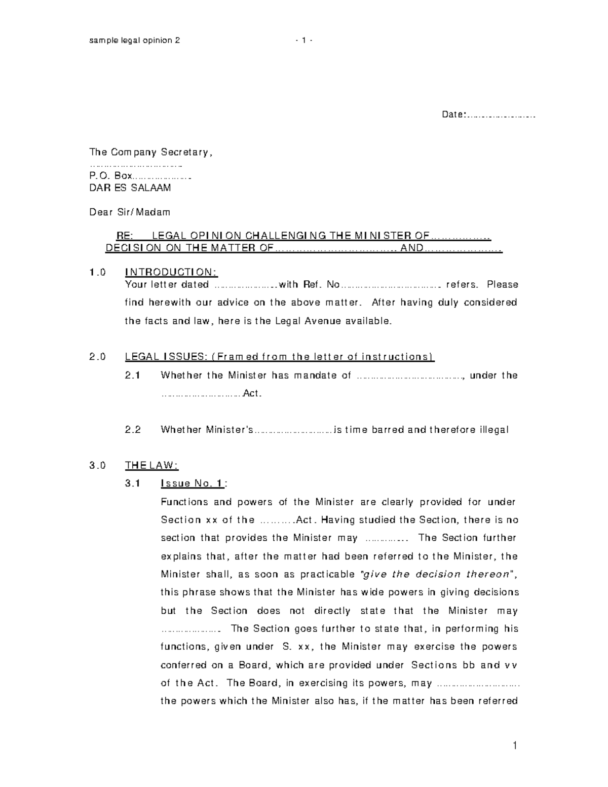 Sample legal opinion , Aggrey Wakili - sample legal opinion 2 - 1 - 1 ...