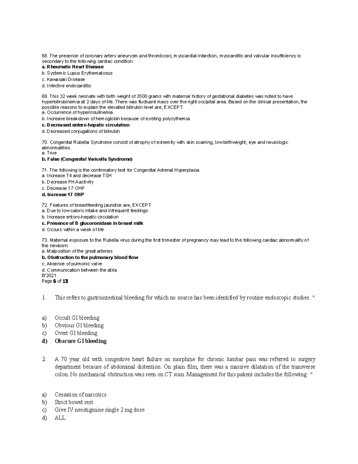 Prelim EXAM OF Pediatrics part 6 - The presence of coronary artery ...