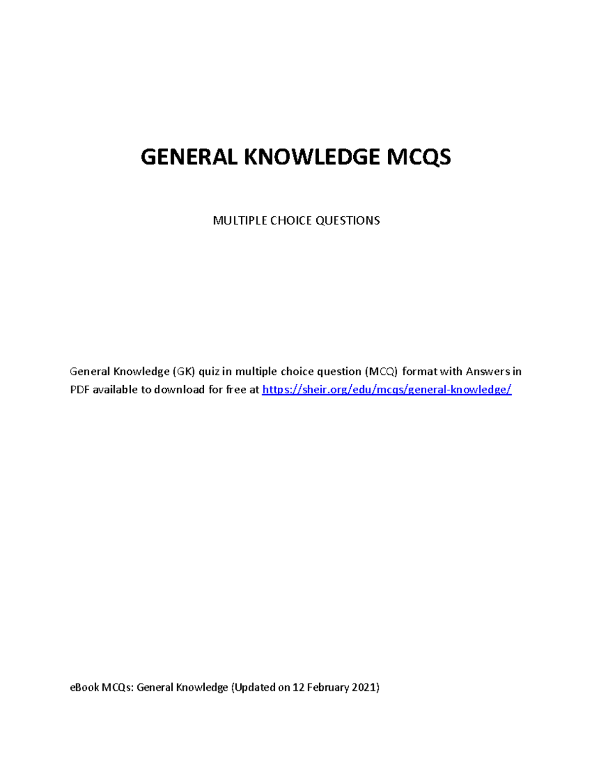 General-knowledge-mcqs - GENERAL KNOWLEDGE MCQS MULTIPLE CHOICE ...