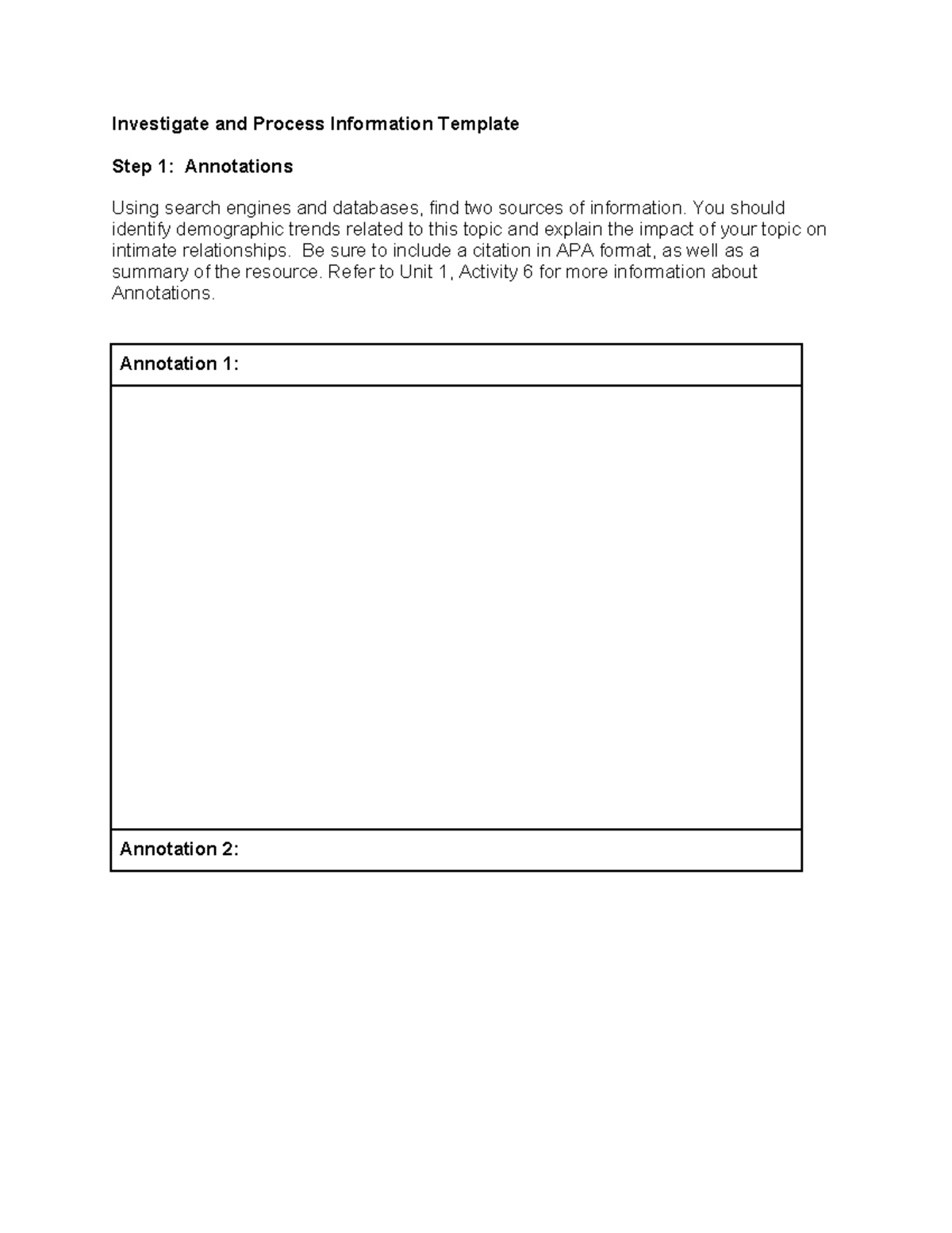 Unit 3 Investigate and Process Information Template - Investigate and ...