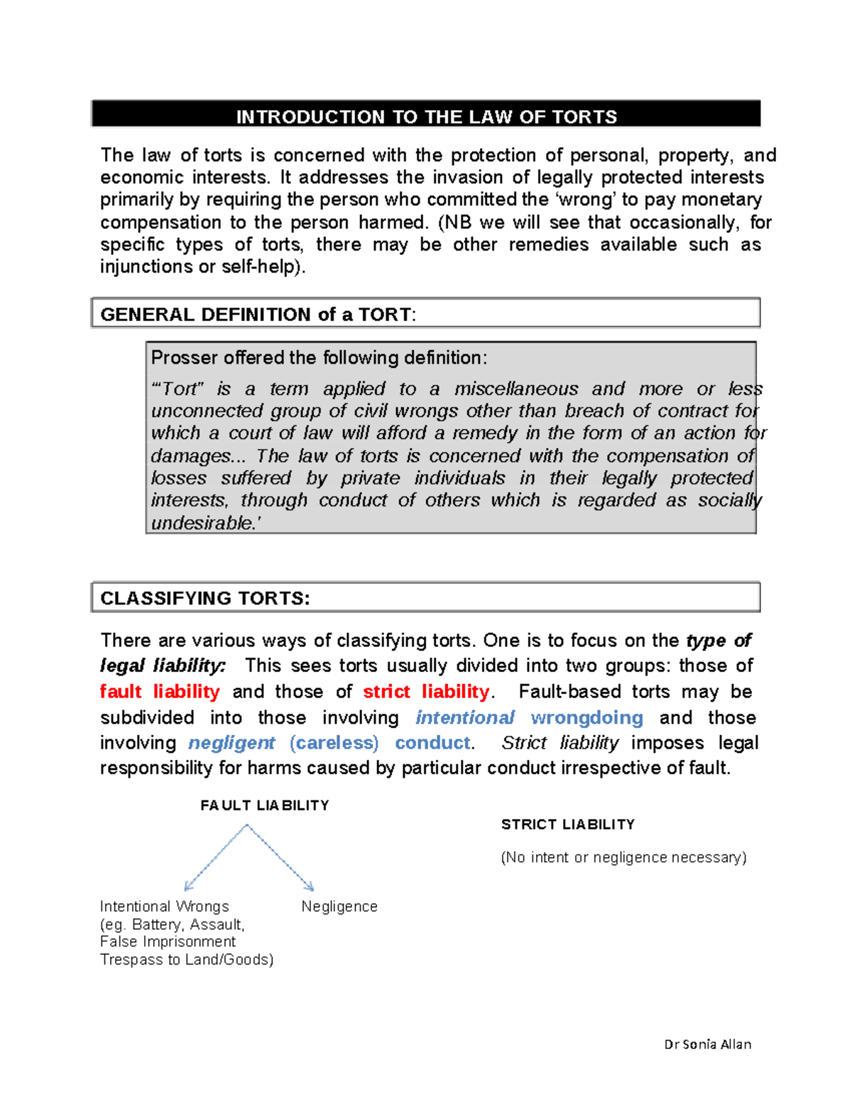 Introduction To The Law Of Torts - Studocu