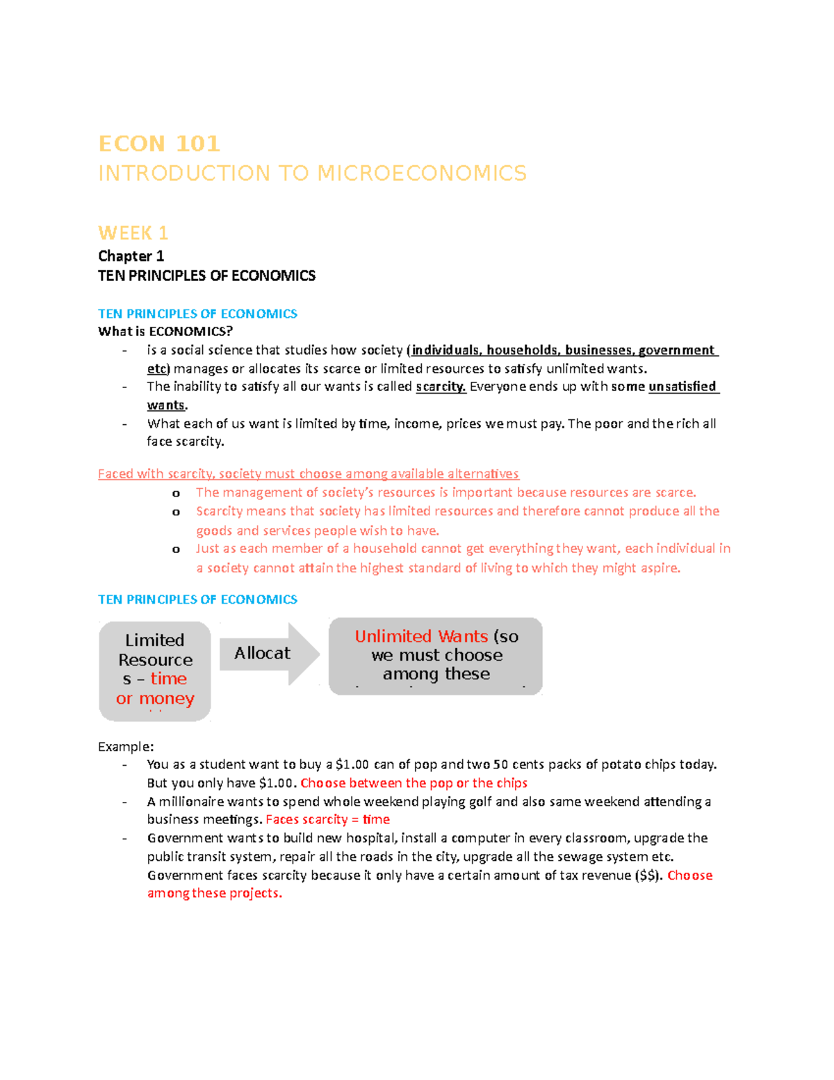 Microeconomics (ECON 101) Business Notes - ECON 101 INTRODUCTION TO ...