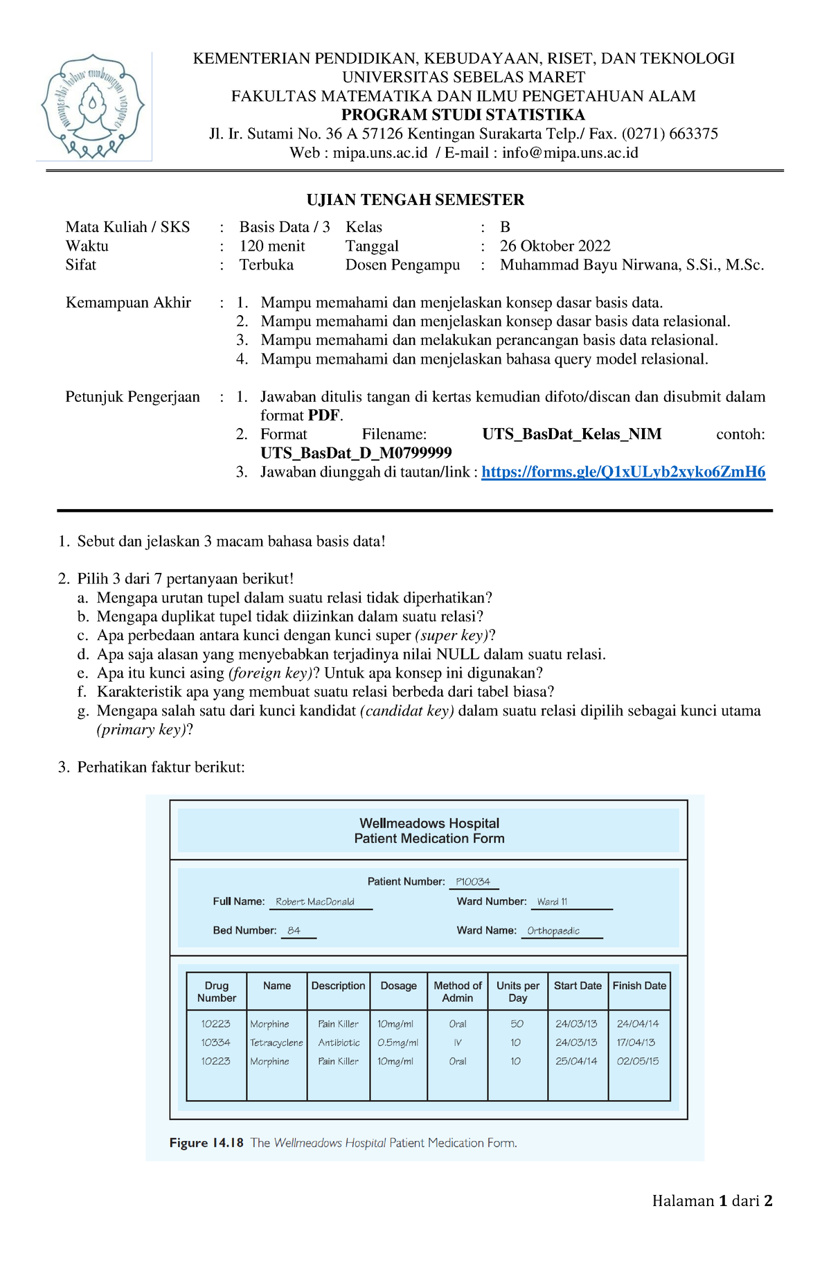 UTS Bas Dat 2022 Kelas B - Jawaban UTS Basis Data Statistika UNS ...