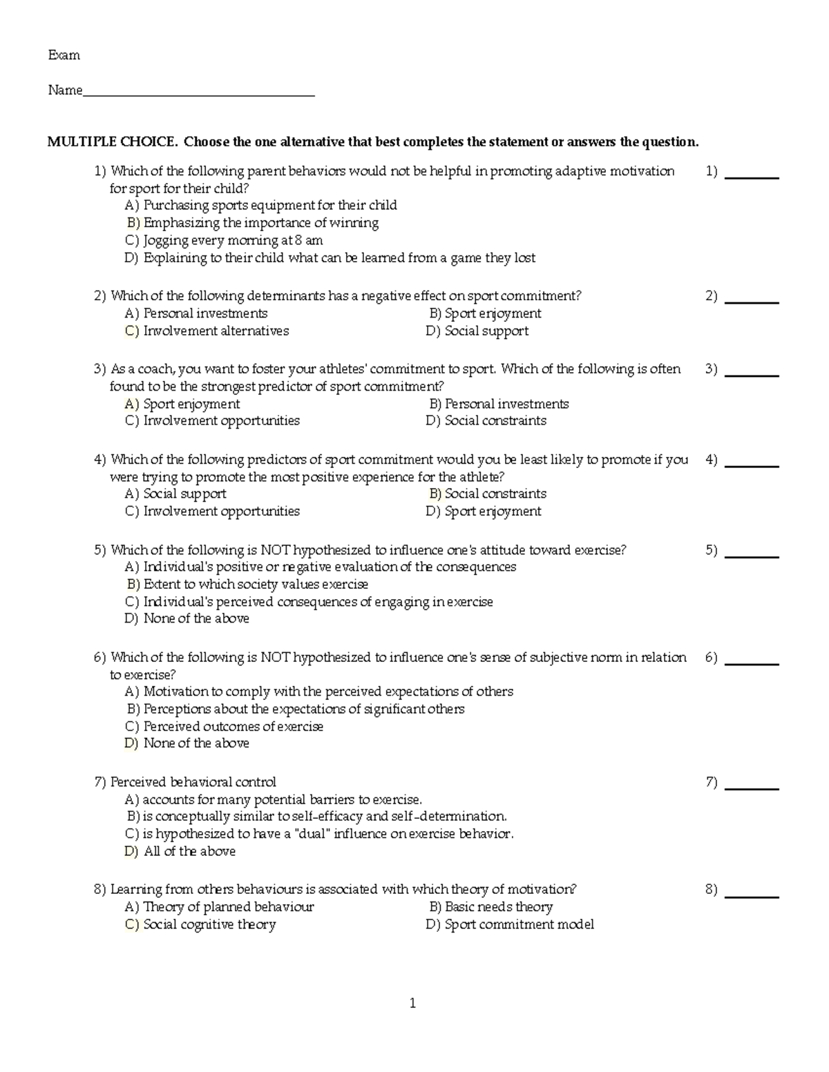 Sample/practice exam 2014, questions and answers - 4-6 - Exam MULTIPLE ...