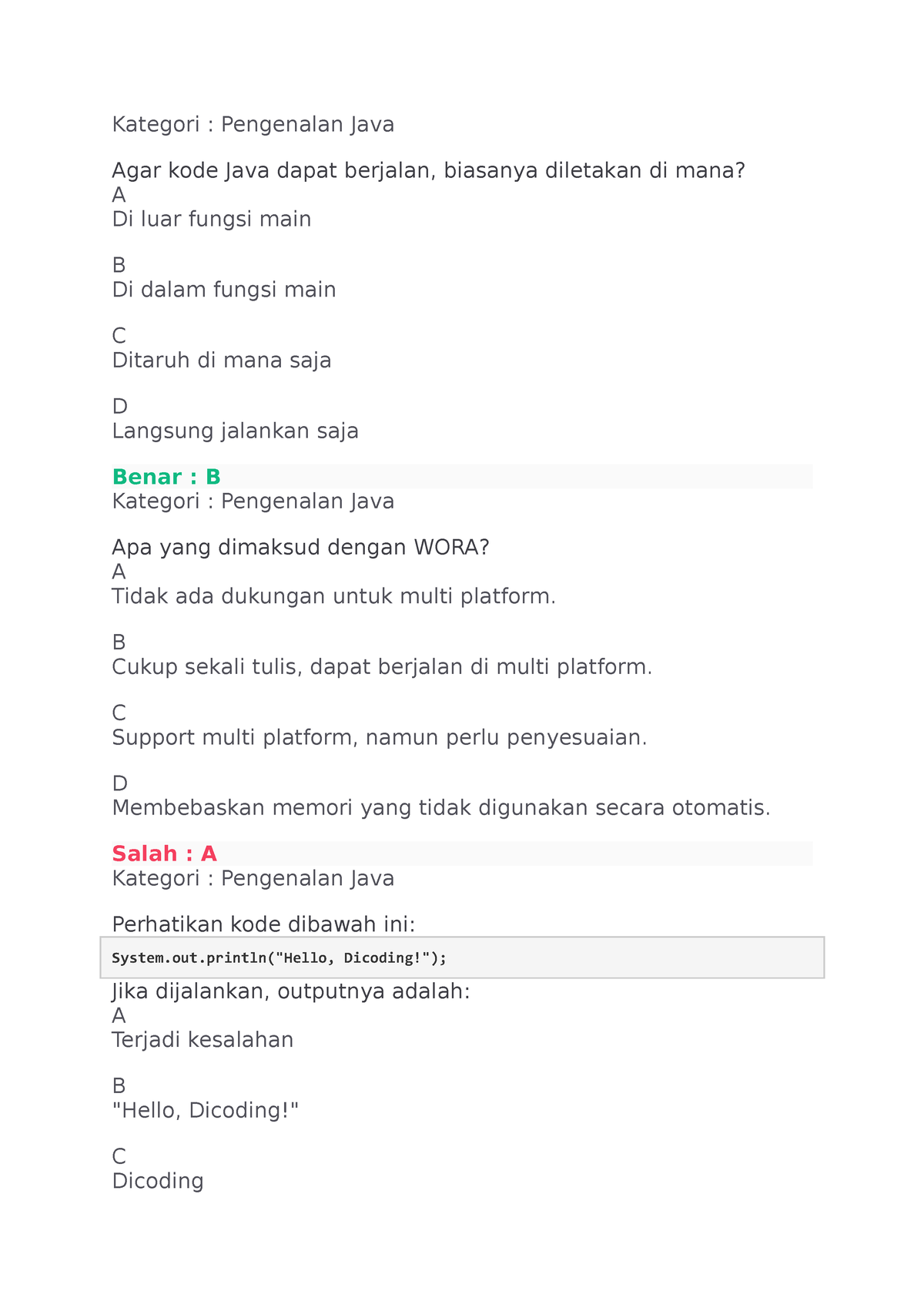 Ujian JAVA - Training For Java - Kategori : Pengenalan Java Agar Kode ...