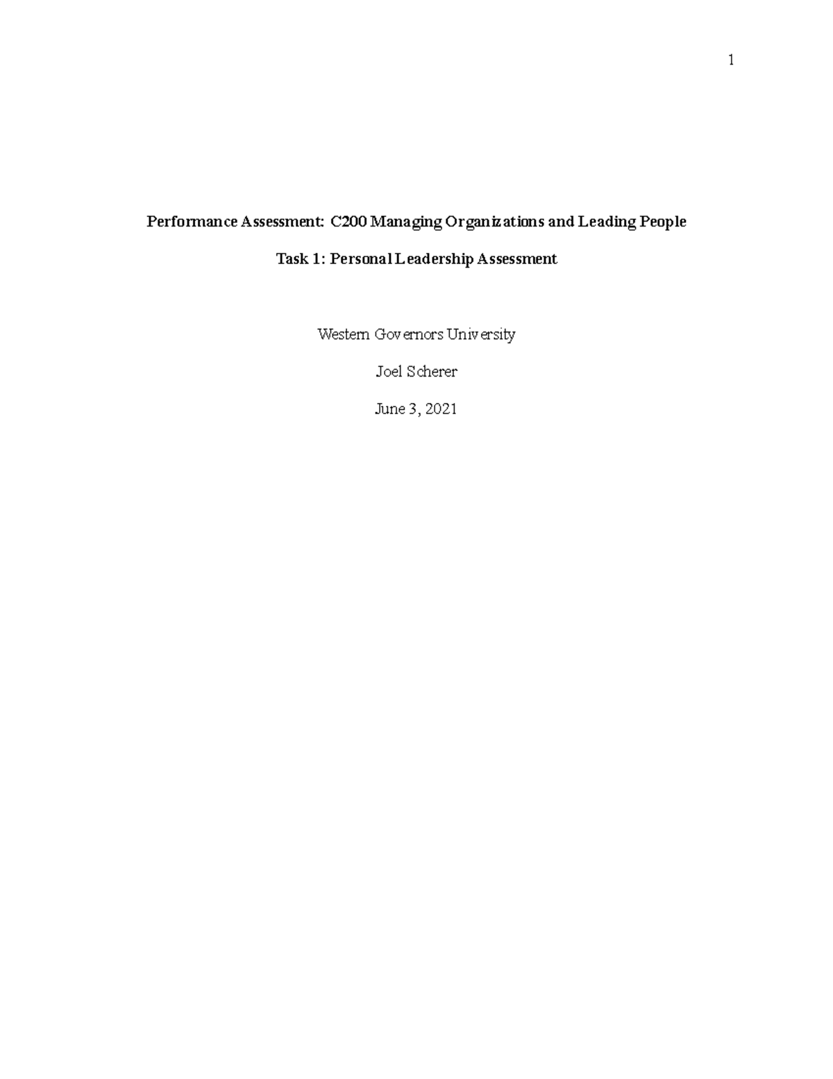 PA C200 Task 1 - Passed - Performance Assessment: C200 Managing ...