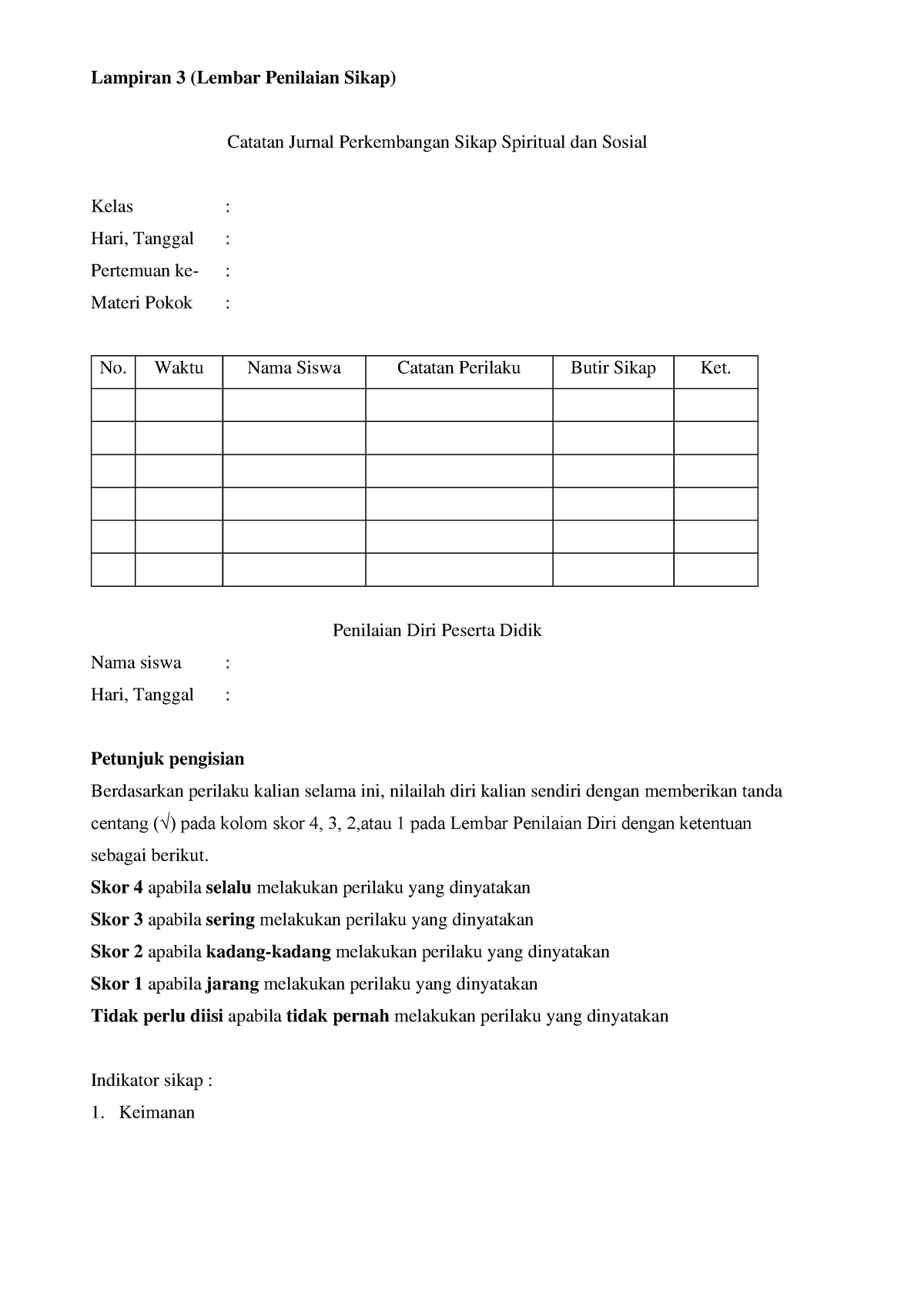 Penilaian Pertemuan Pgl Lampiran Lembar Penilaian Sikap Catatan Jurnal Perkembangan