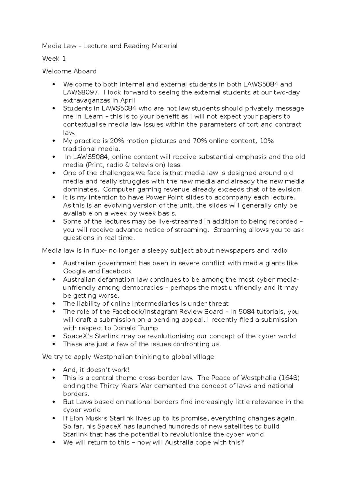Media Law Lecture Material - Media Law – Lecture and Reading Material ...