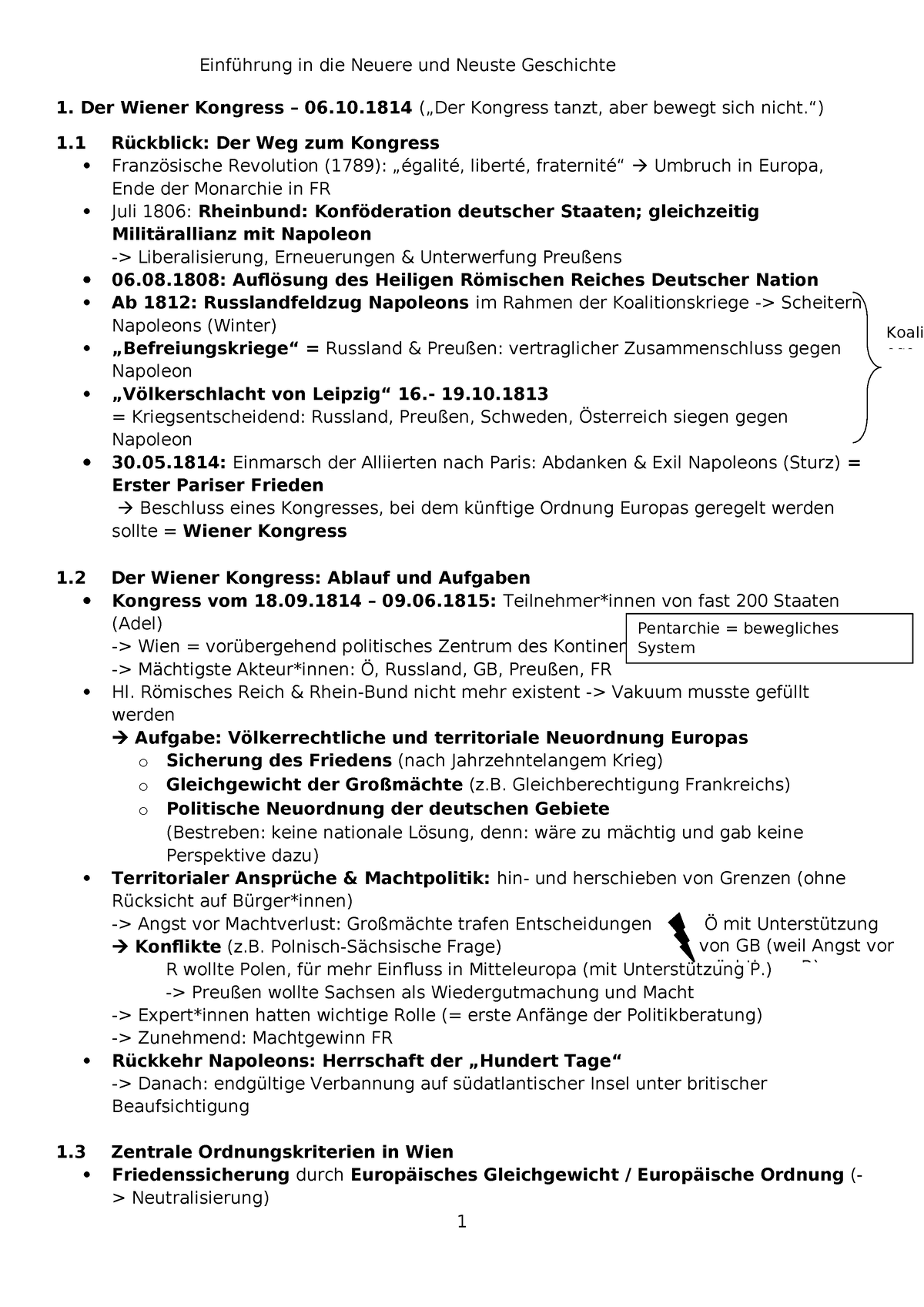 Zusammenfassung Neuere Und Neueste Geschichte - 1. Der Wiener Kongress ...