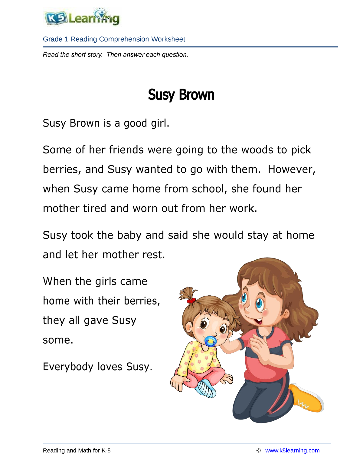 1st Grade 1 Reading Susy Brown Grade 1 Reading Comprehension 