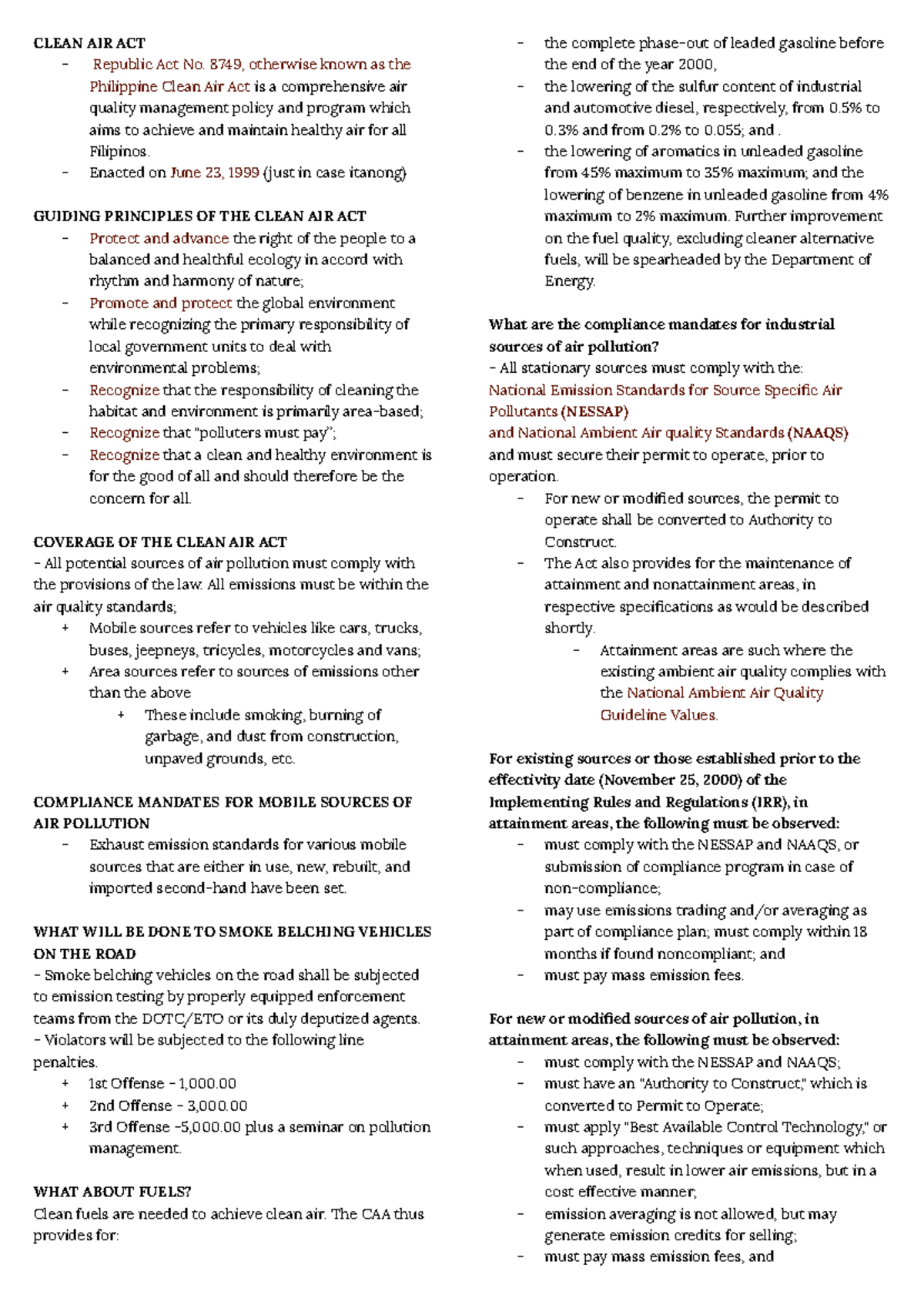 Midterm CWTS2 - notes - CLEAN AIR ACT Republic Act No. 8749, otherwise ...