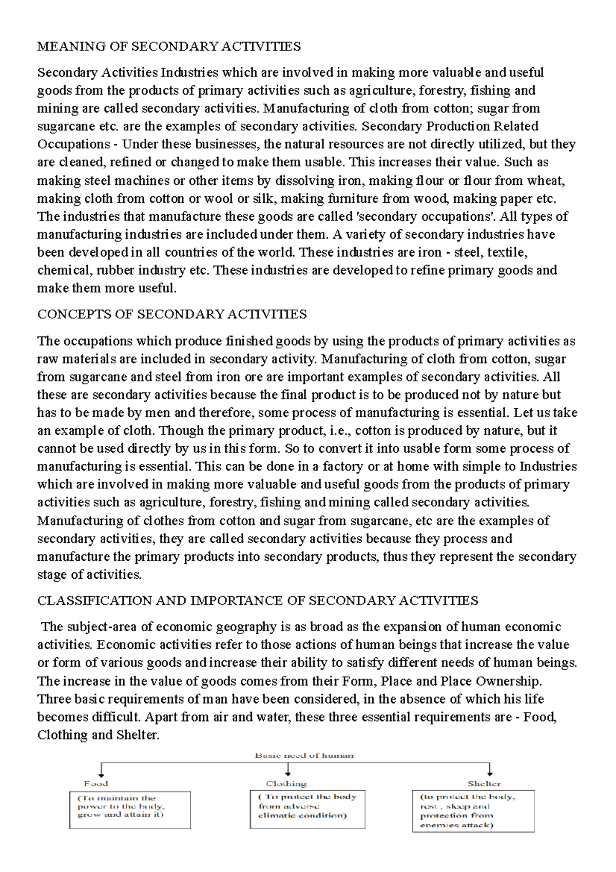 Meaning OF Secondary Activities MEANING OF SECONDARY ACTIVITIES