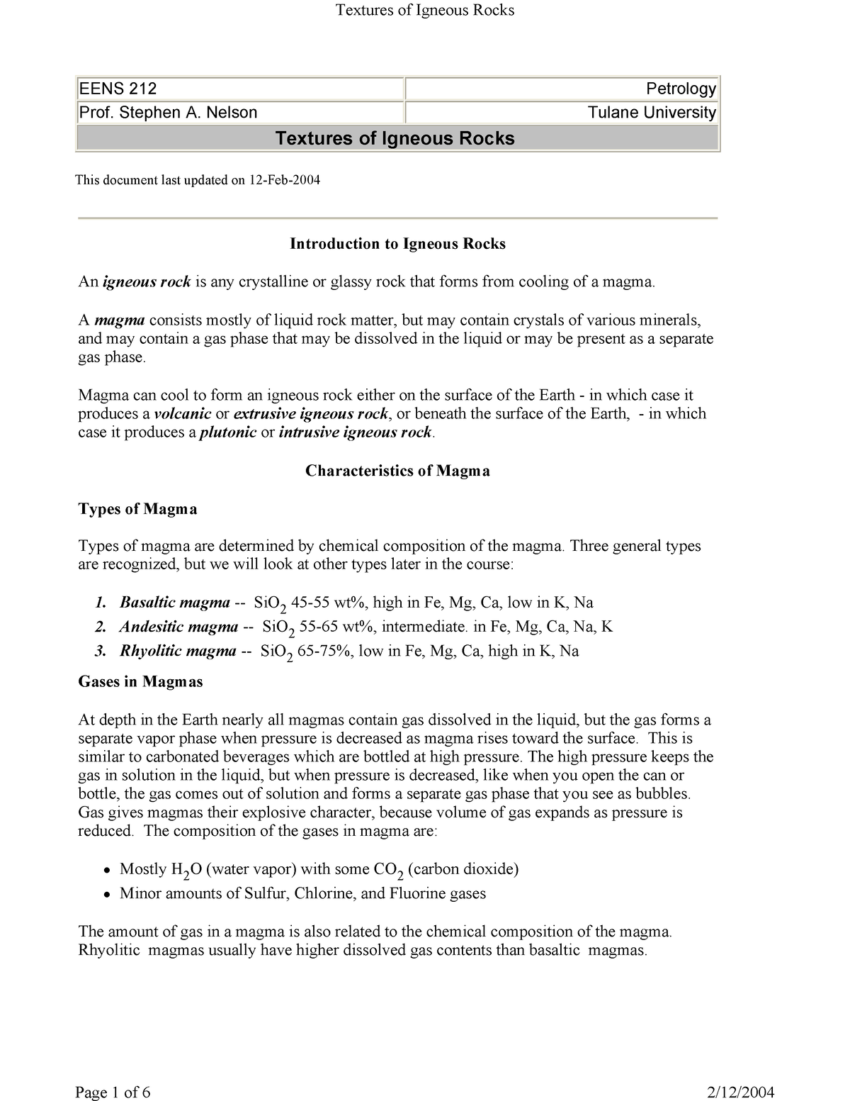 Petrology LEC01 - Textures Of Igneous Rocks - This Document Last ...