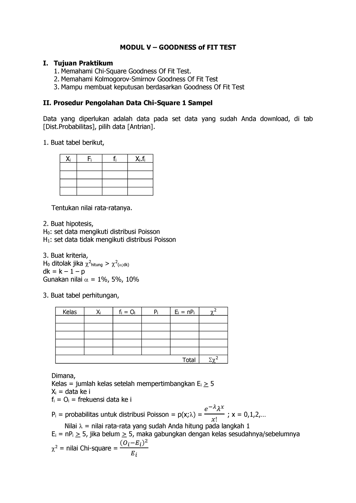 Modul 3-Goodness Of Fit Test - MODUL V – GOODNESS Of FIT TEST I. Tujuan ...