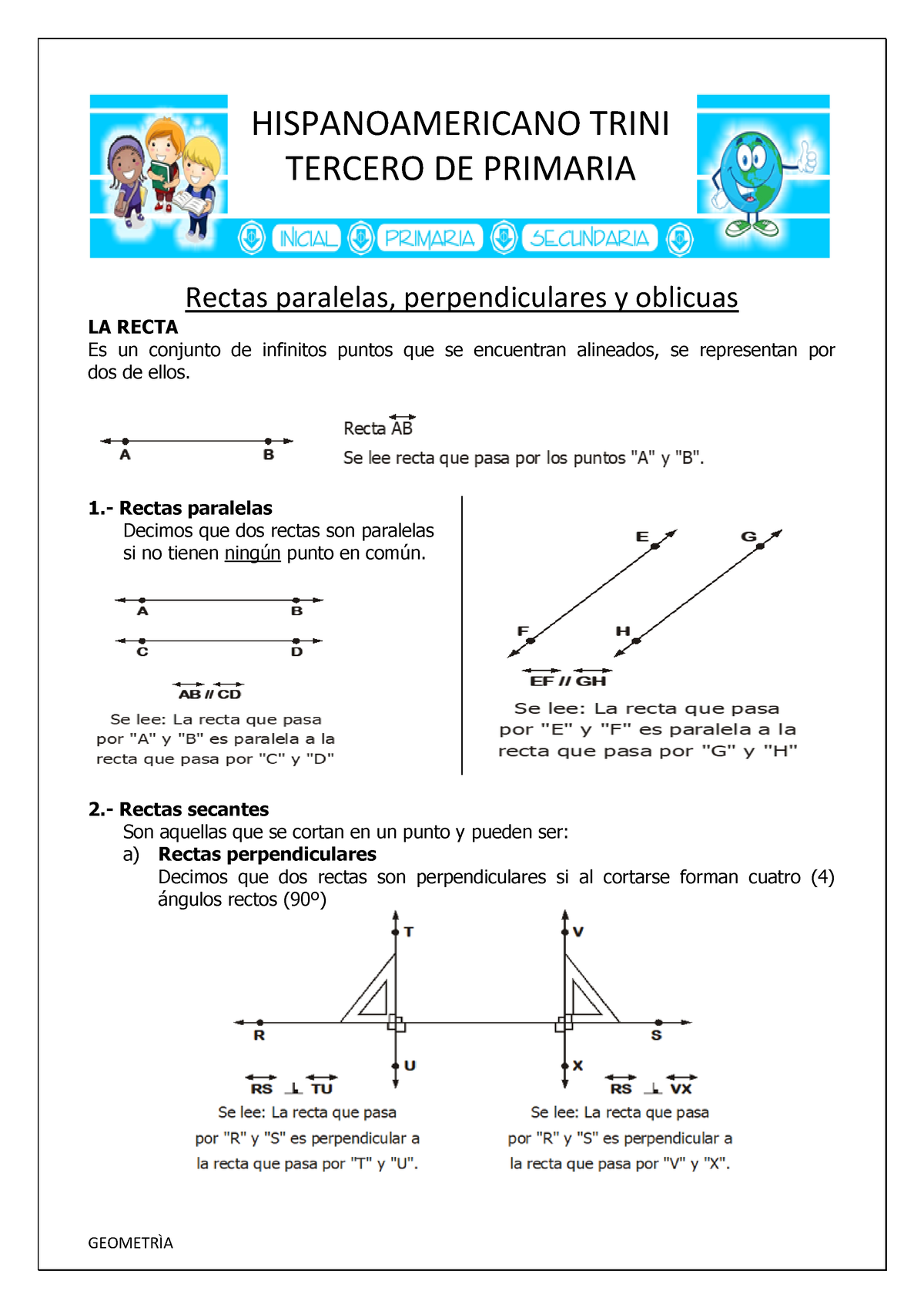 Geo33 Prima Grupo2 Rectas Paralelas Perpendiculares Y Oblicuas La Recta Es Un Conjunto De 6692