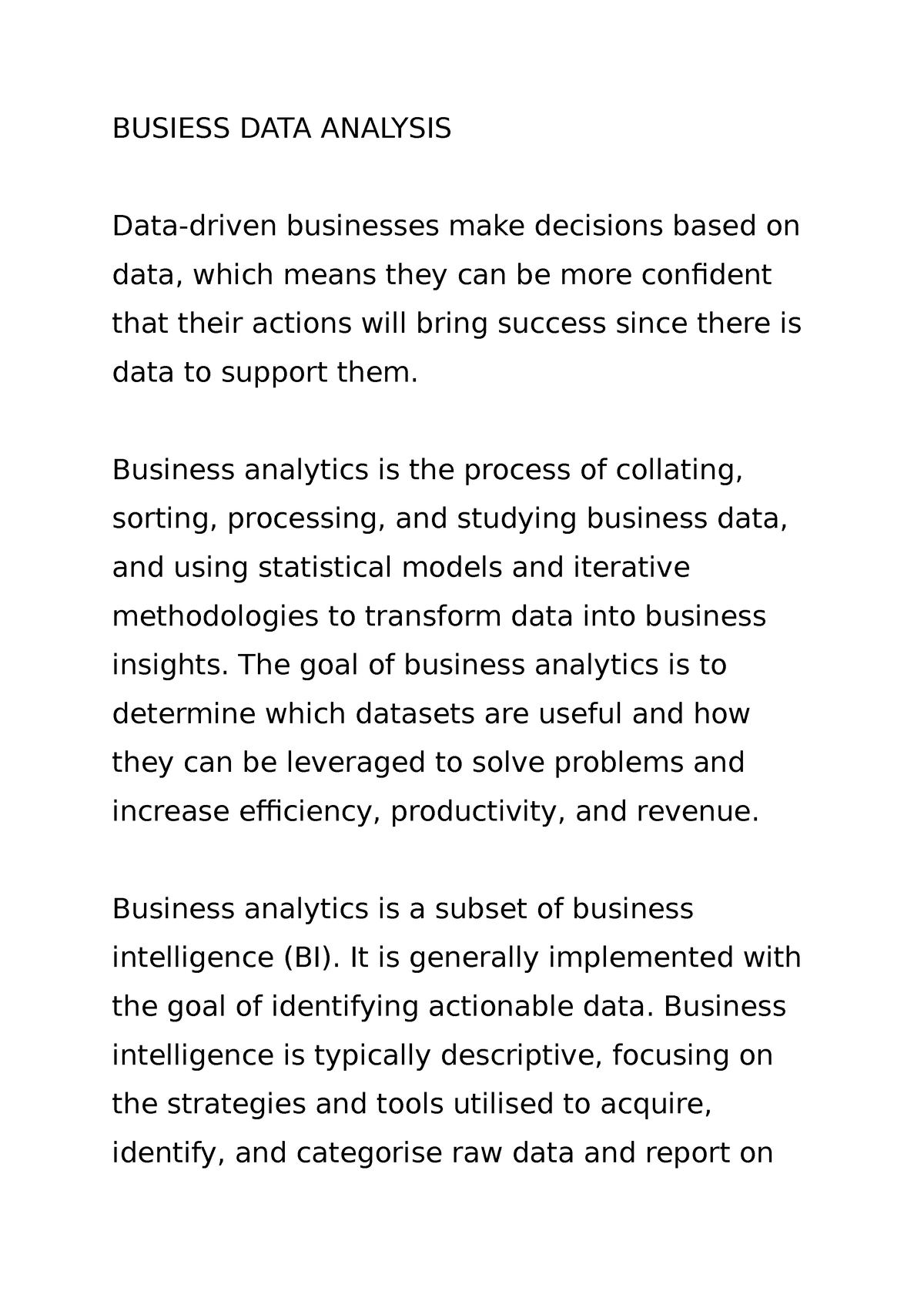 Business DATA Analysis Theory^ Jimportance^ Jtypes WITH Detailed ...