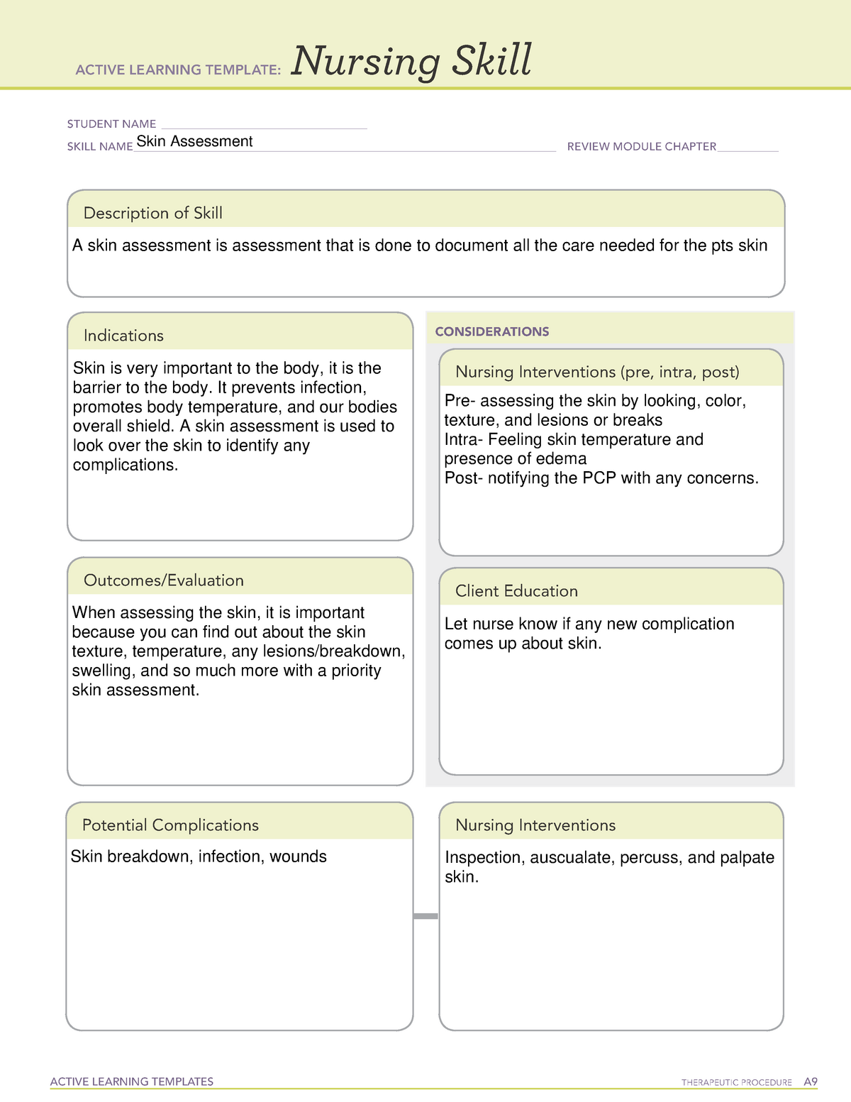 Skill Skin Assessment - ATI - ACTIVE LEARNING TEMPLATES THERAPEUTIC ...