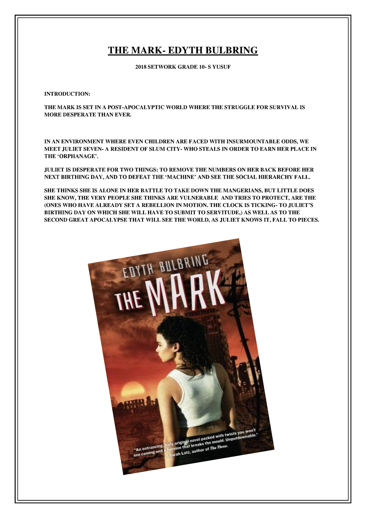the mark novel grade 10 essay