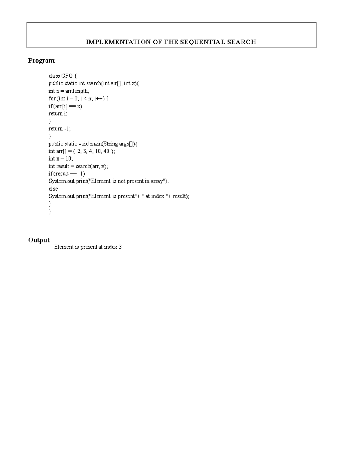 Oops Record print II CSE - IMPLEMENTATION OF THE SEQUENTIAL SEARCH ...