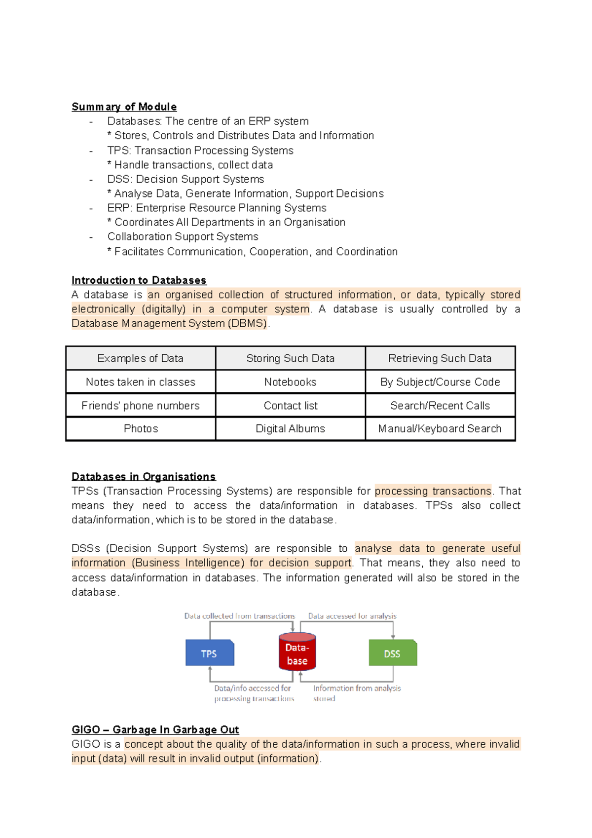 Introduction to databases - Summary of Module - Databases: The centre ...