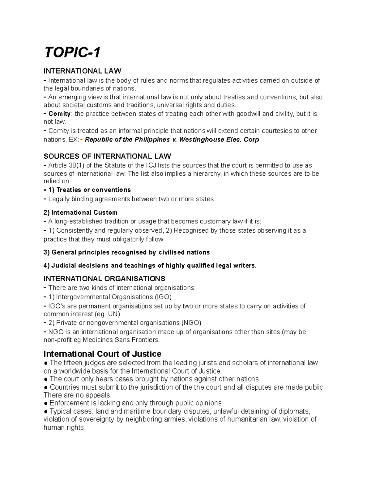 International LAW- Notes - TOPIC- INTERNATIONAL LAW International law ...