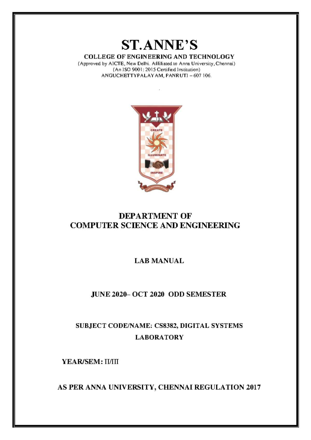 Digital Systems Laboratory-Digital Lab Manual - ST’S COLLEGE OF ...