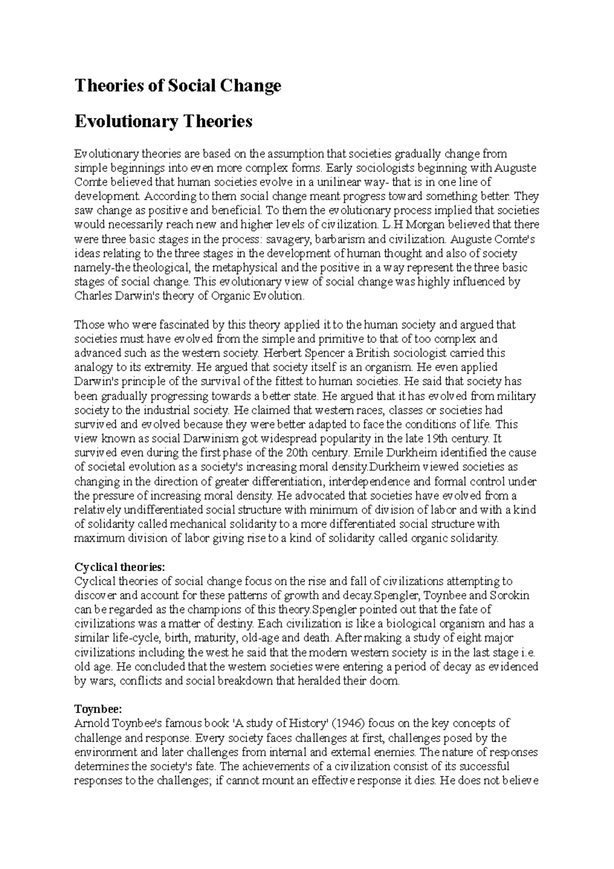 Socialchange3 Theories of Social Change Evolutionary Theories