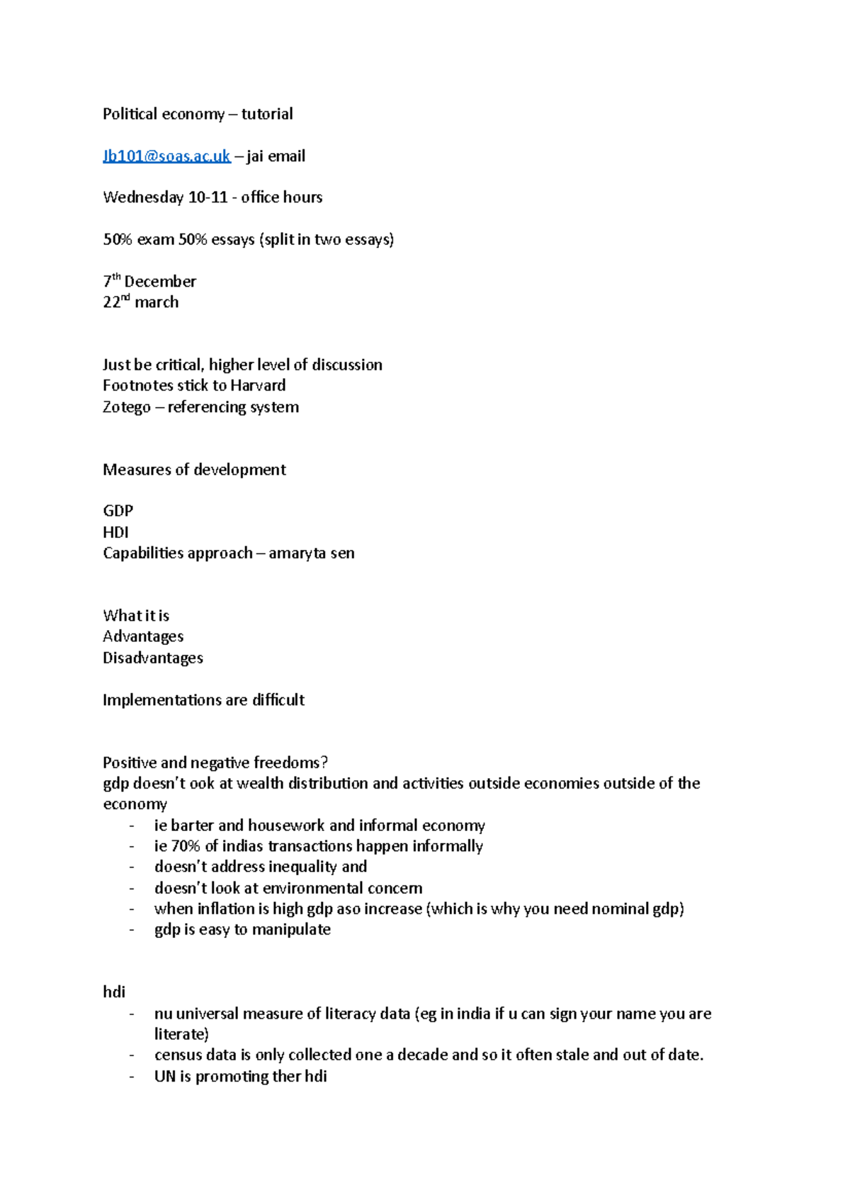 Political economy - tutorial - Political economy – tutorial Jb101@soas ...