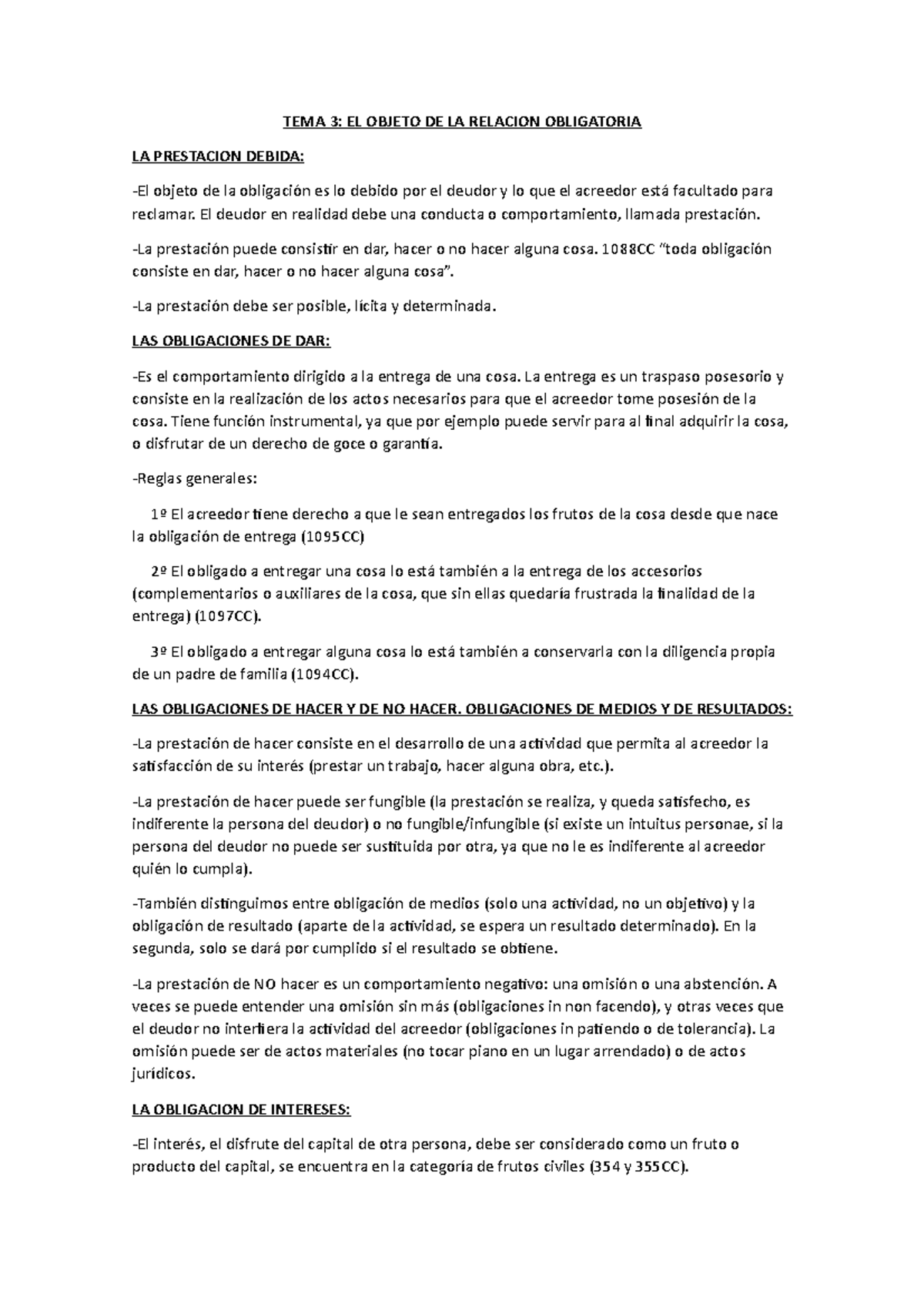 Tema 3 Derecho de Obligaciones y Contratos - TEMA 3: EL OBJETO DE LA ...
